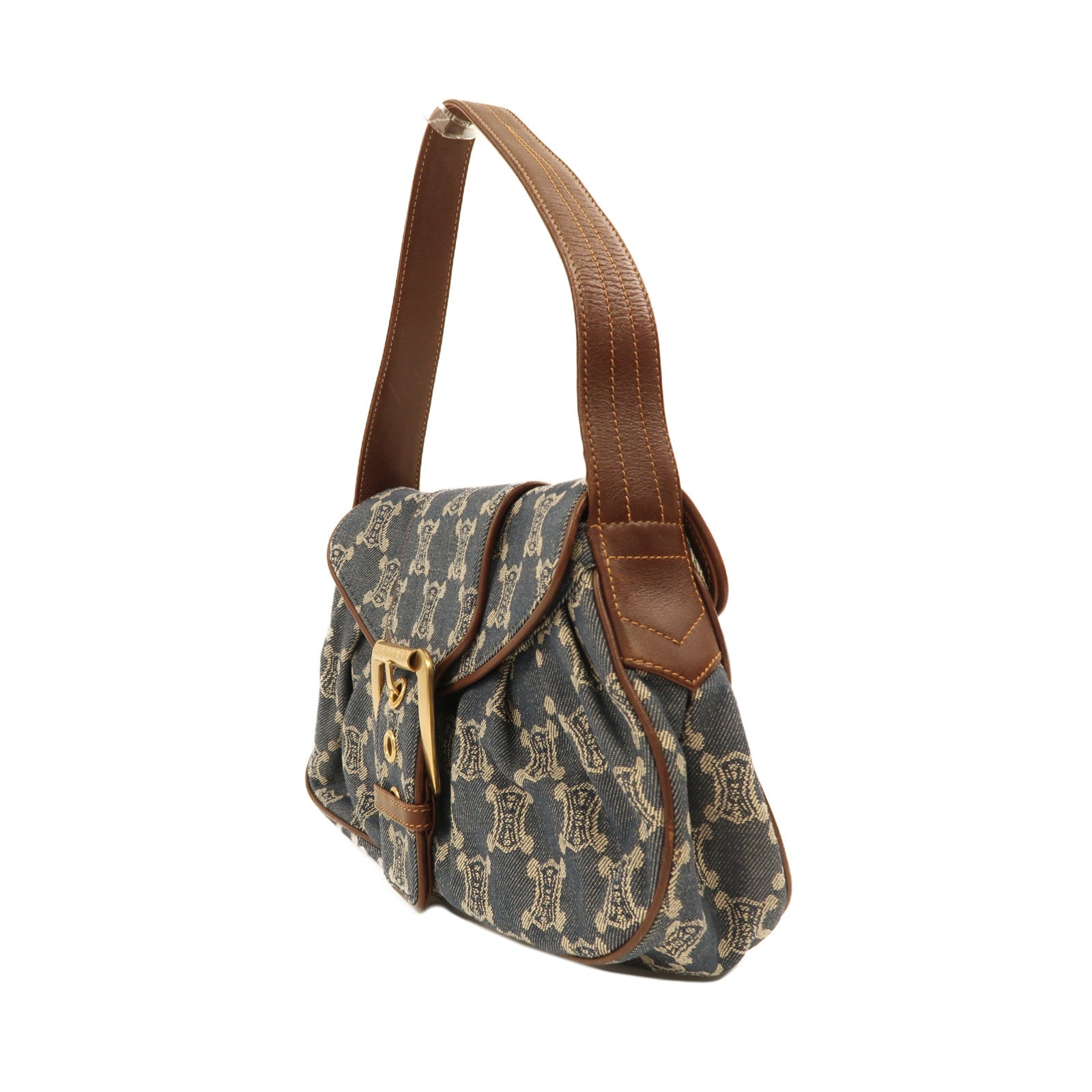 CELINE【激減優惠】 帆布Shoulder Bag金扣肩背袋藍色