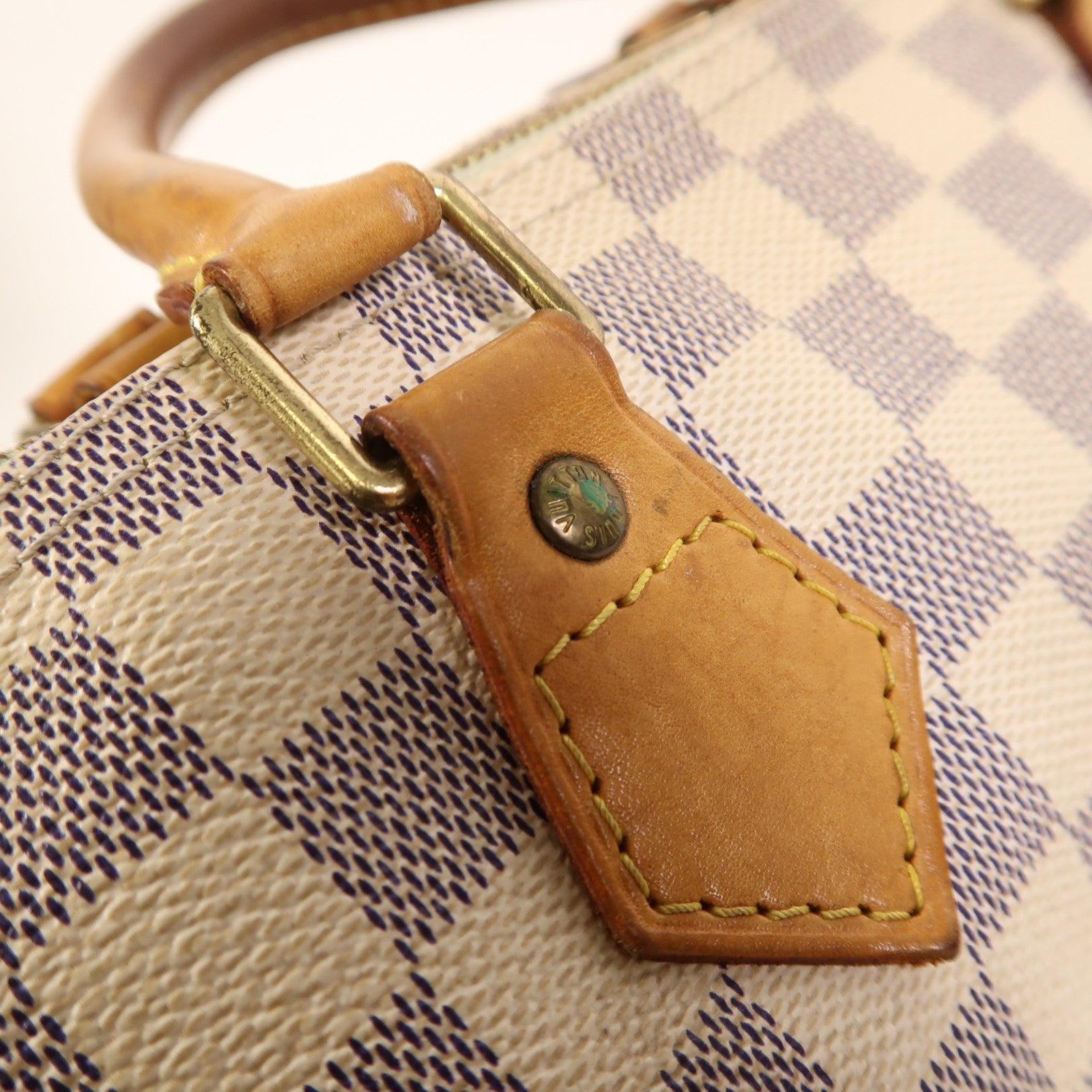 LOUIS VUITTON Damier Azur Speedy 30金扣手挽袋白色