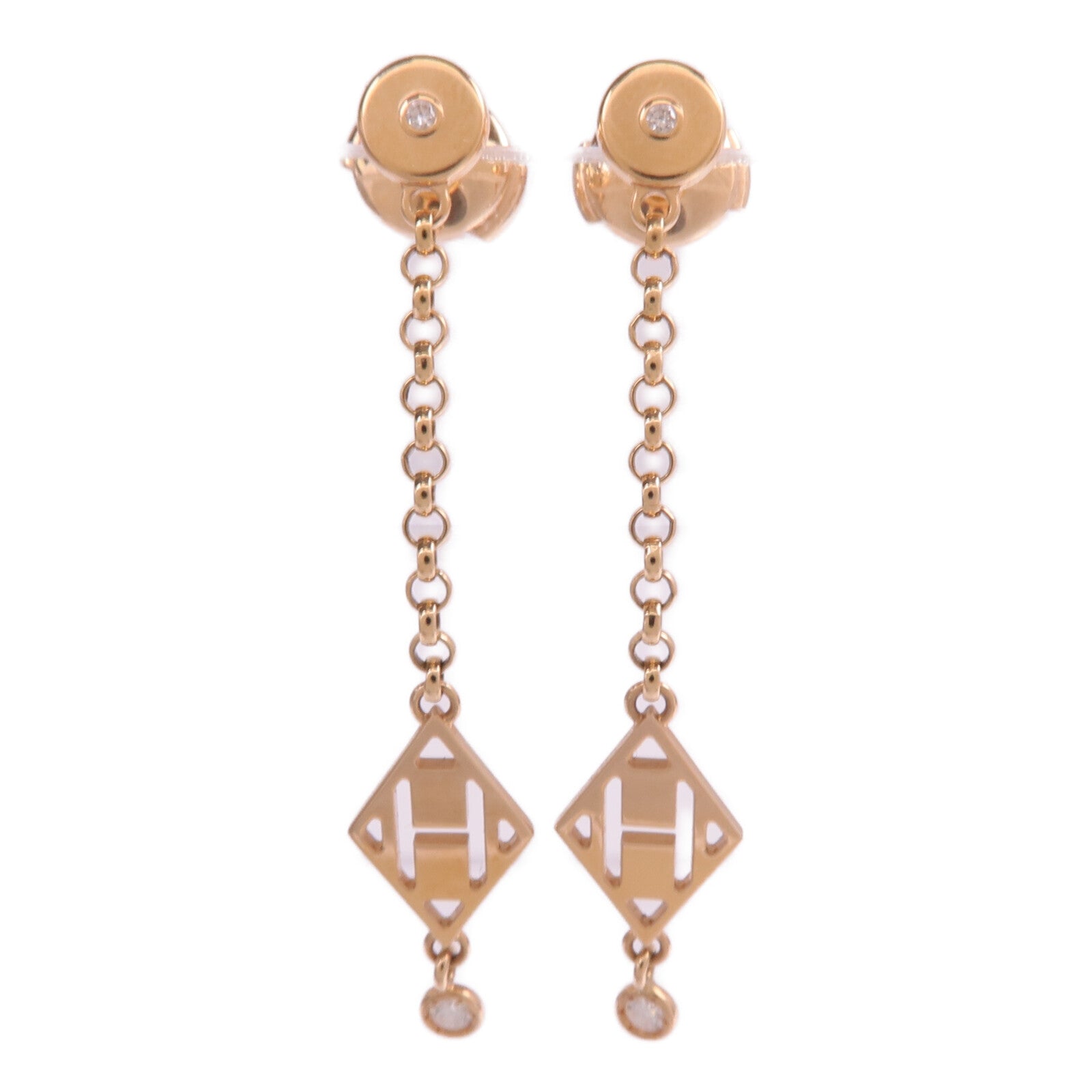 HERMES 18K玫瑰金Gambade H Earrings鑽石耳環