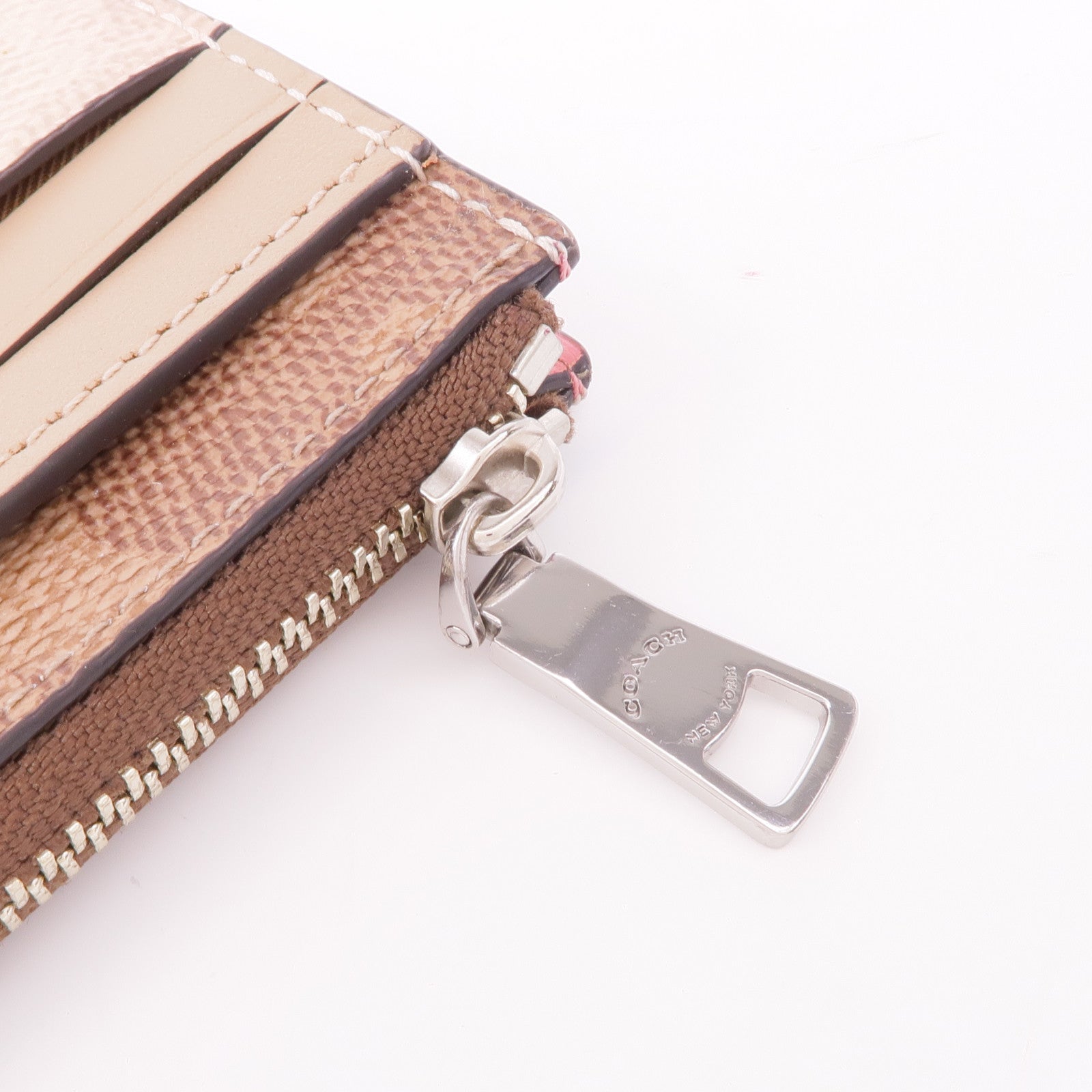 COACH 塗層帆布/皮革Card/Coin Case銀扣零錢包/卡片套