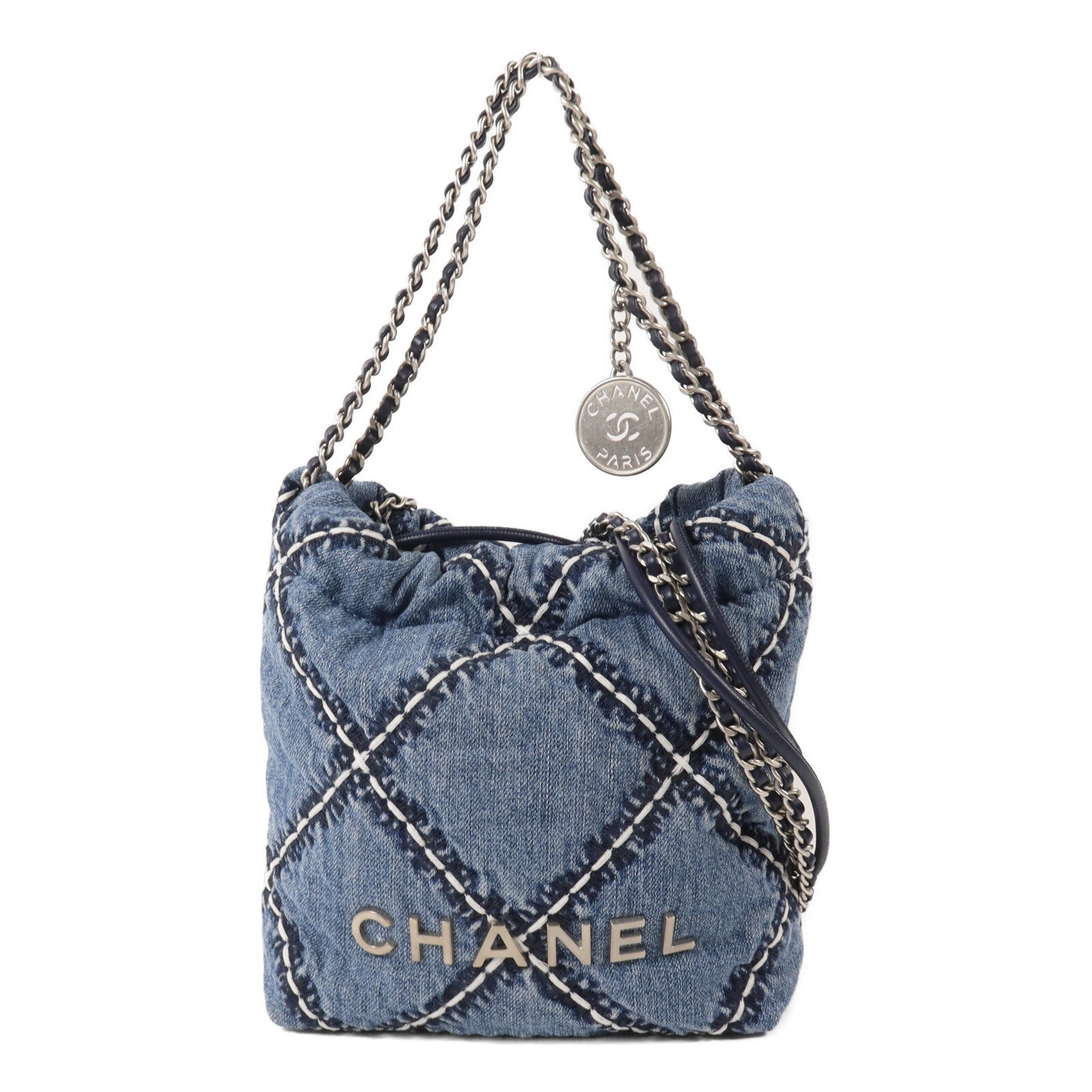 CHANEL 牛仔布Chanel 22 Mini鏈帶肩背袋