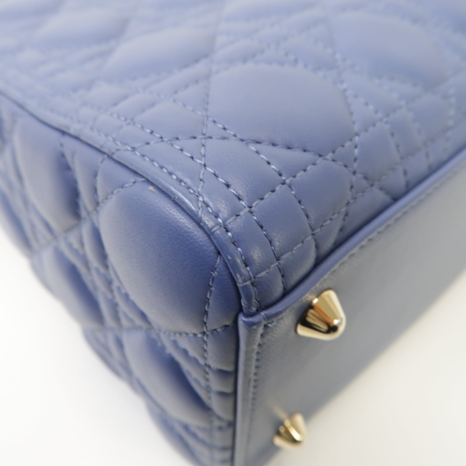 Dior 羊皮皮革Lady Dior Large 2 Way Shoulder Bag金扣手挽肩背兩用袋藍色