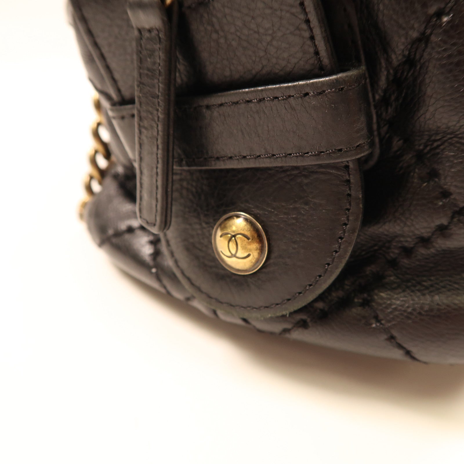 CHANEL 牛皮皮革2Way Shoulder Bag金扣鏈帶手挽肩背兩用袋黑色