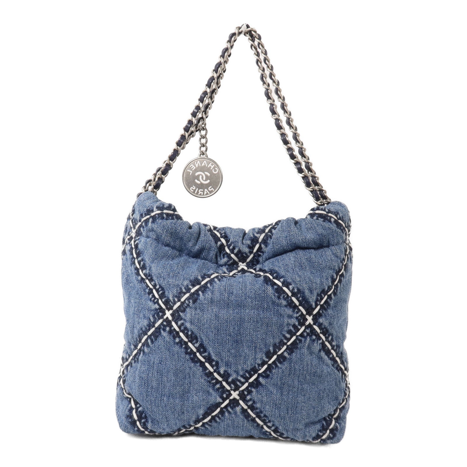 CHANEL 牛仔布Chanel 22 Mini鏈帶肩背袋