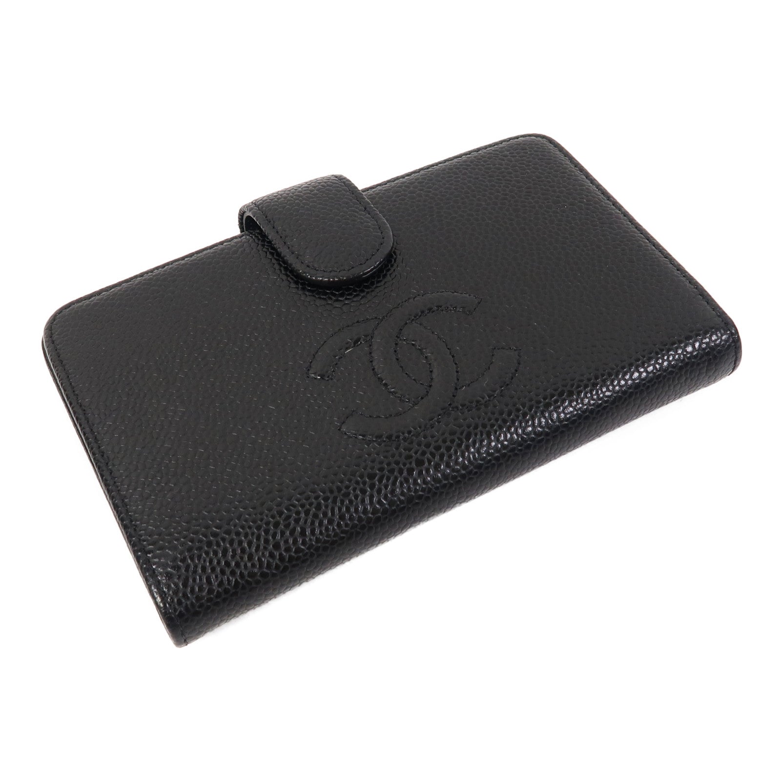 CHANEL Caviar皮革Wallet銀扣錢包黑色