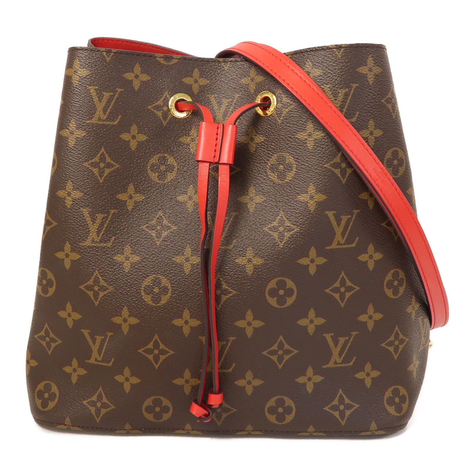 LOUIS VUITTON Monogram Neo Noe MM金扣肩背袋啡色/紅色