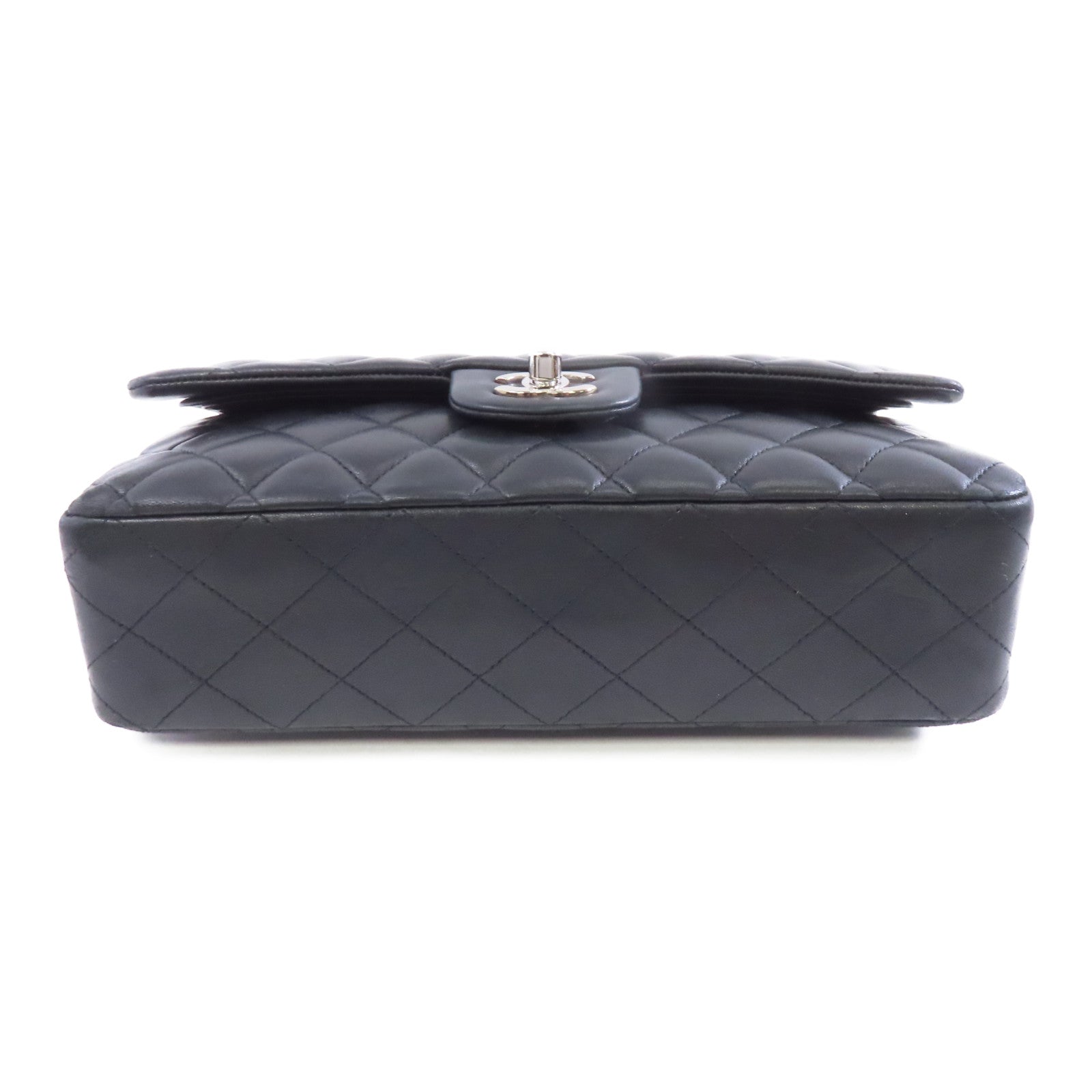 CHANEL 菱格羊皮皮革Classic Flap 25銀扣鏈帶肩背袋黑色