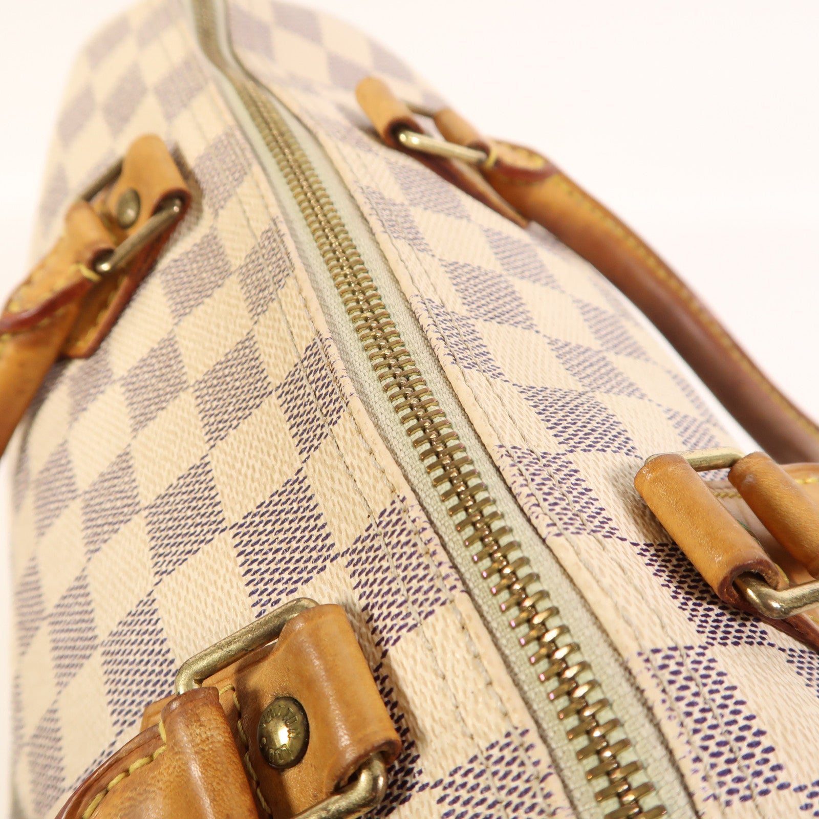 LOUIS VUITTON Damier Azur Speedy 30金扣手挽袋白色