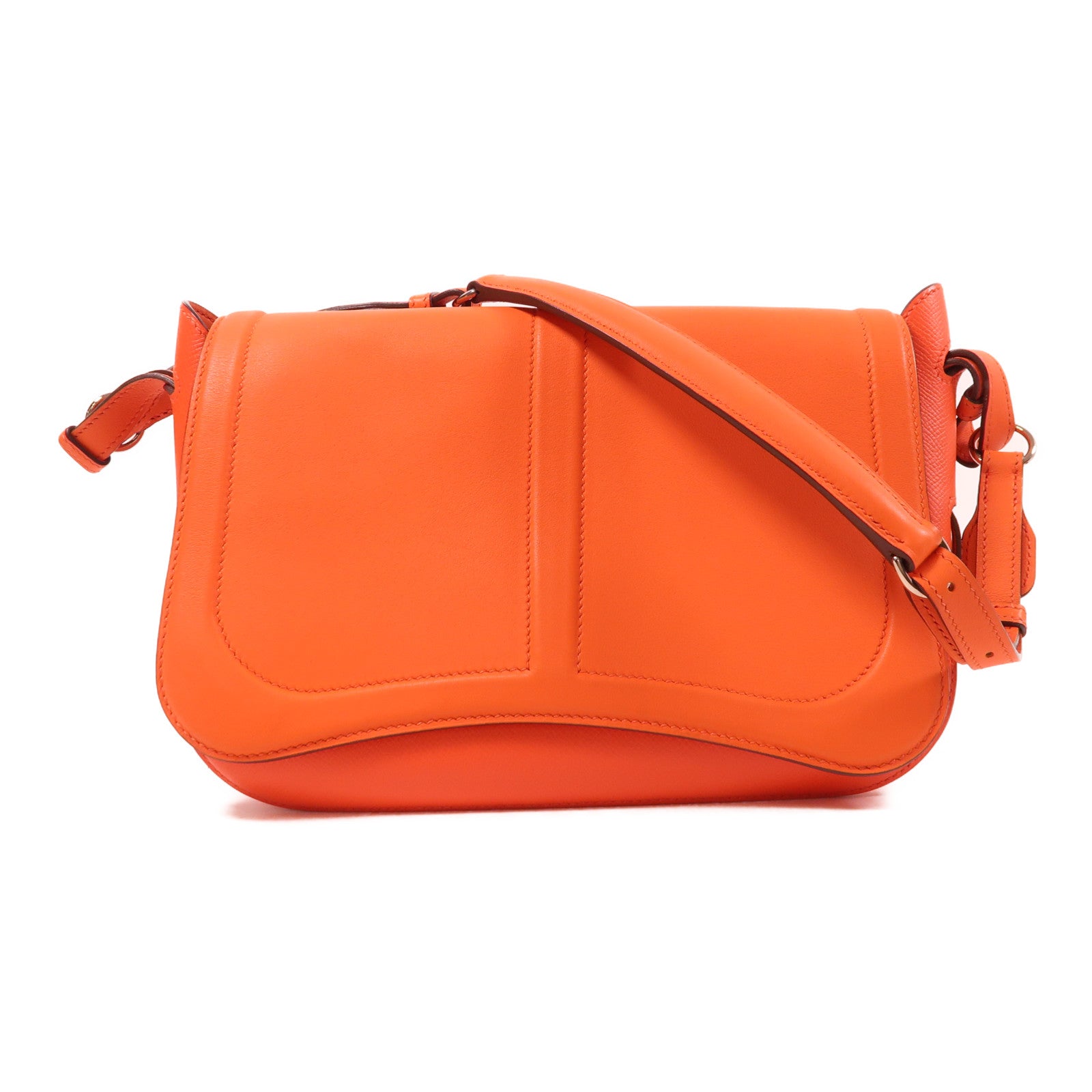 HERMES Epsom皮革Harnais Bag銀扣肩背袋Orange