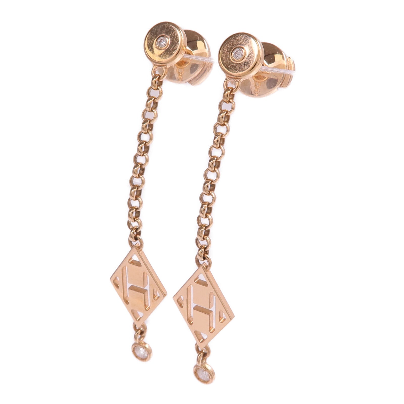 HERMES 18K玫瑰金Gambade H Earrings鑽石耳環