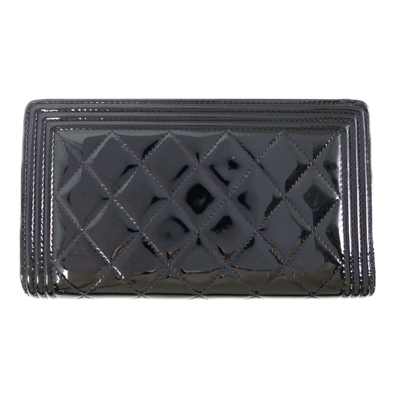 CHANEL 漆皮皮革Long Wallet銀扣長錢包黑色