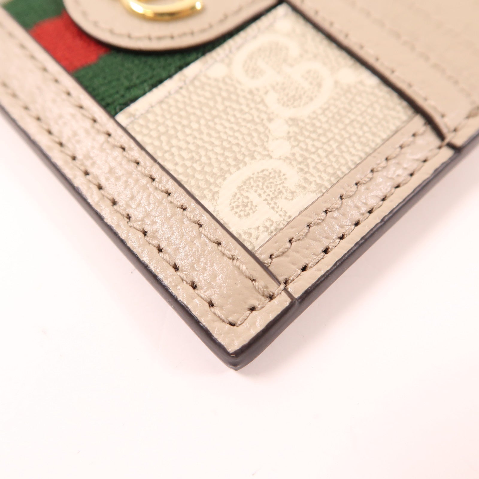 GUCCI 塗層帆布/皮革Ophdia GG Card Case金扣卡片套白色
