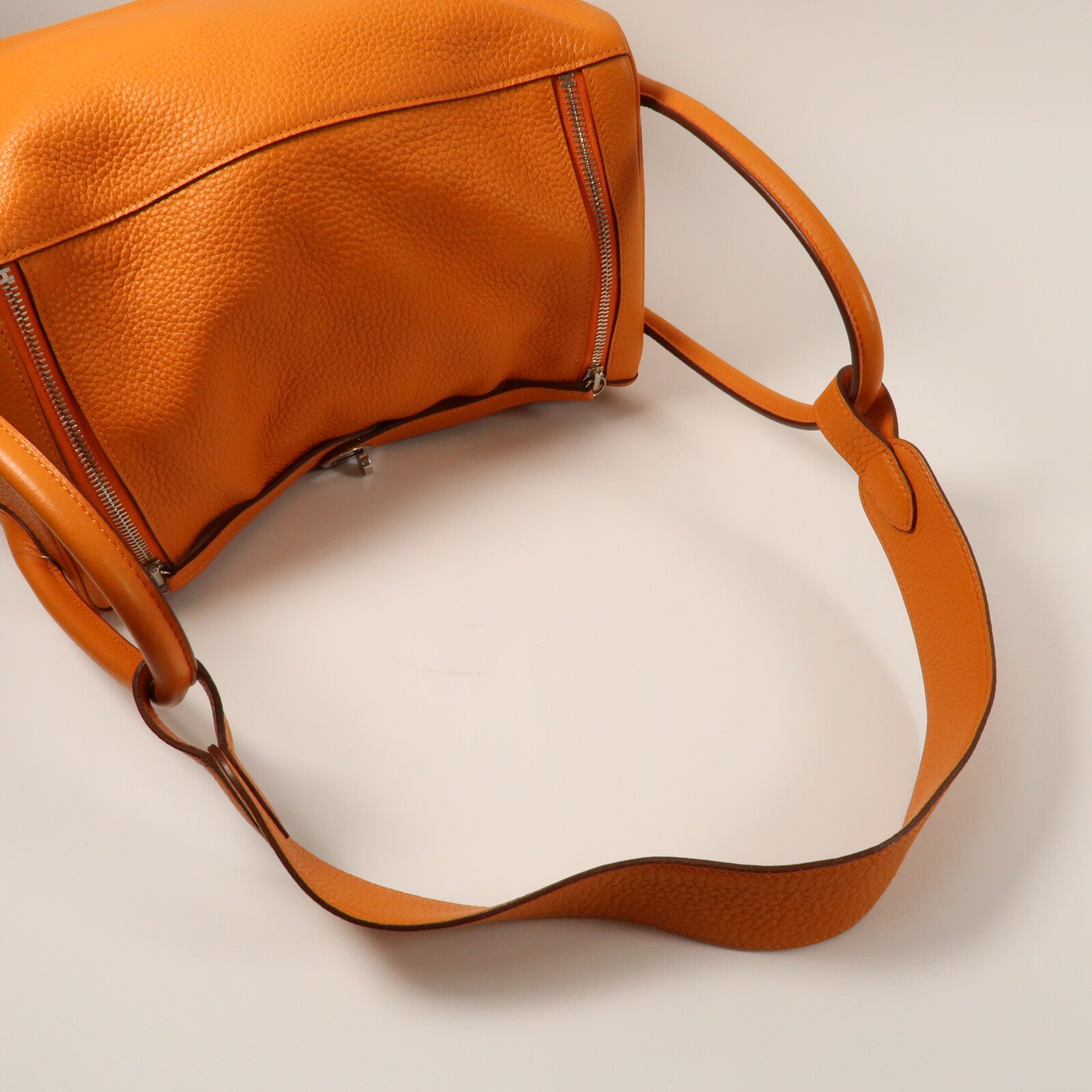 HERMES Clemence皮革Lindy 34銀扣手挽肩背兩用袋Orange
