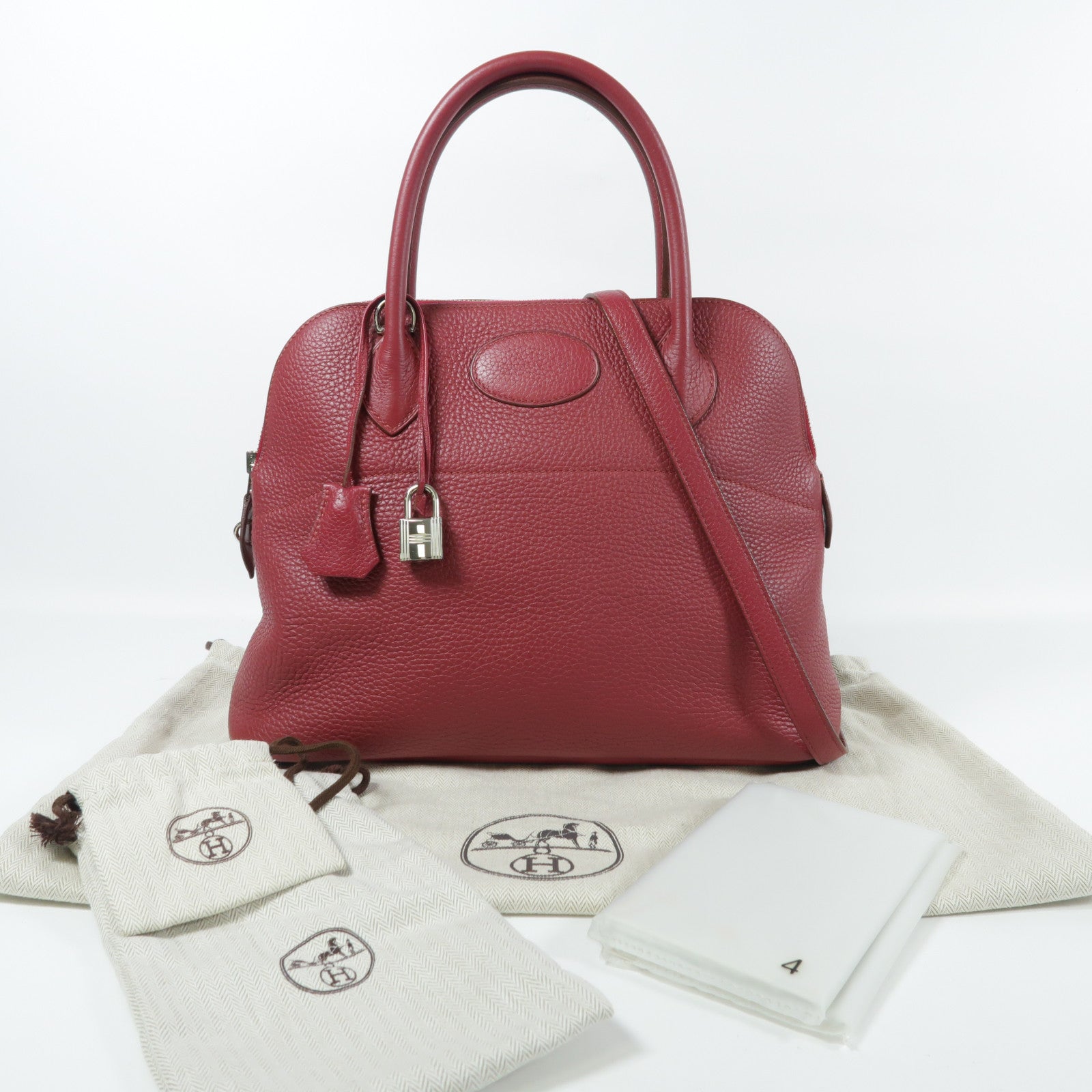 HERMES Clemence皮革Bolide 31銀扣手挽袋Rubis