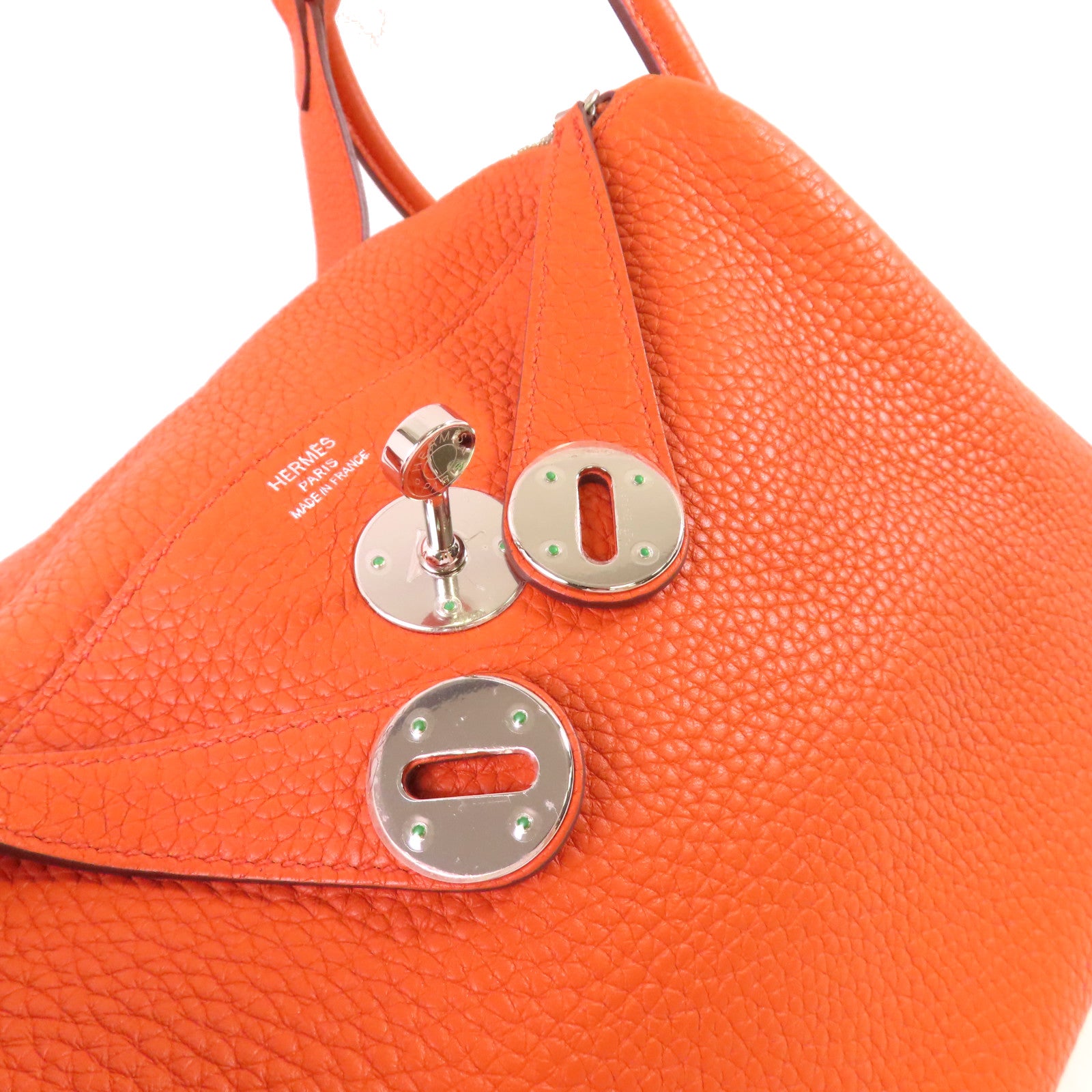 HERMES Clemence皮革Lindy 26 Shoulder Bag銀扣肩背袋橙色