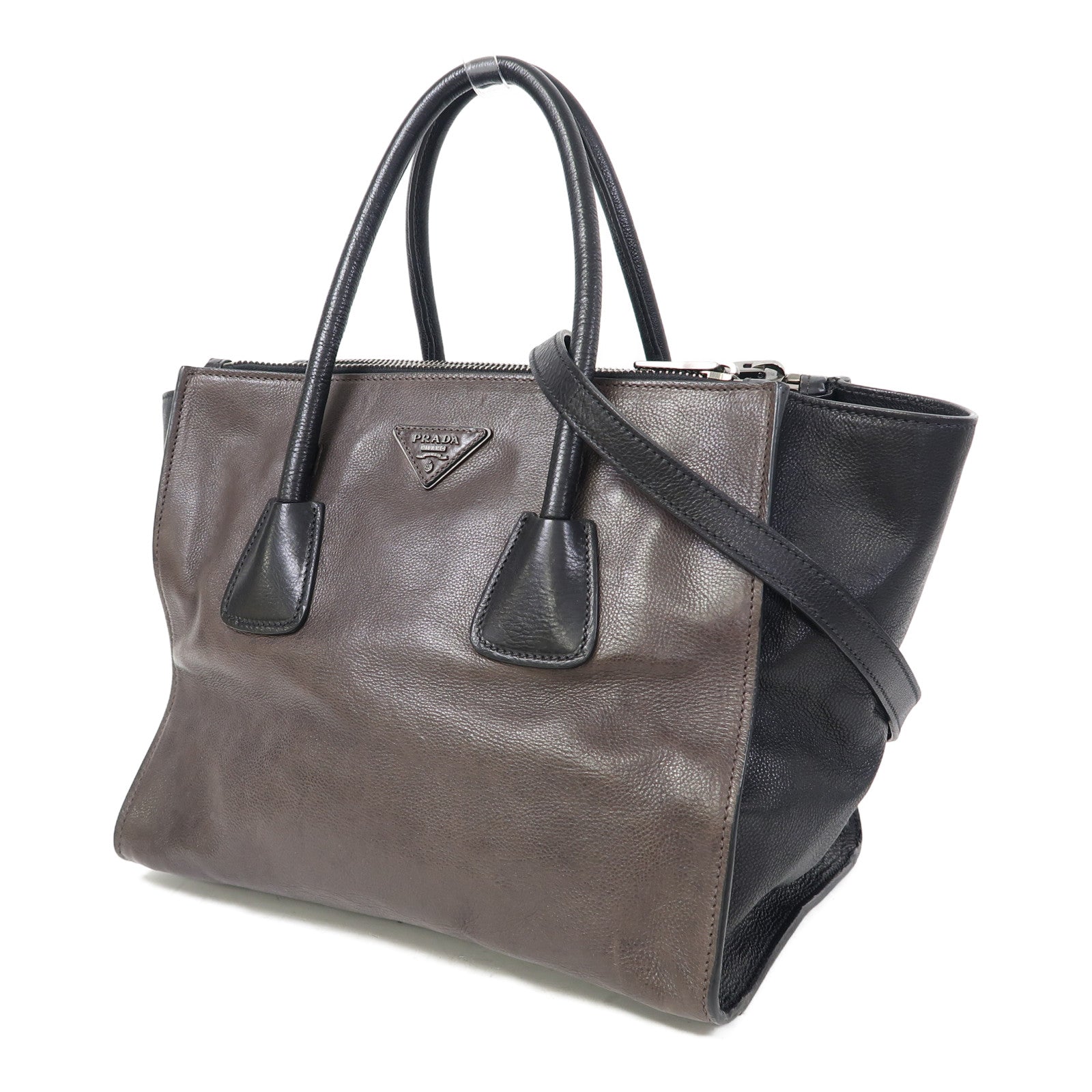 PRADA (PRICE DOWN) SHW 2 Way Shoulder Bag Calfskin Leather Grey/Black