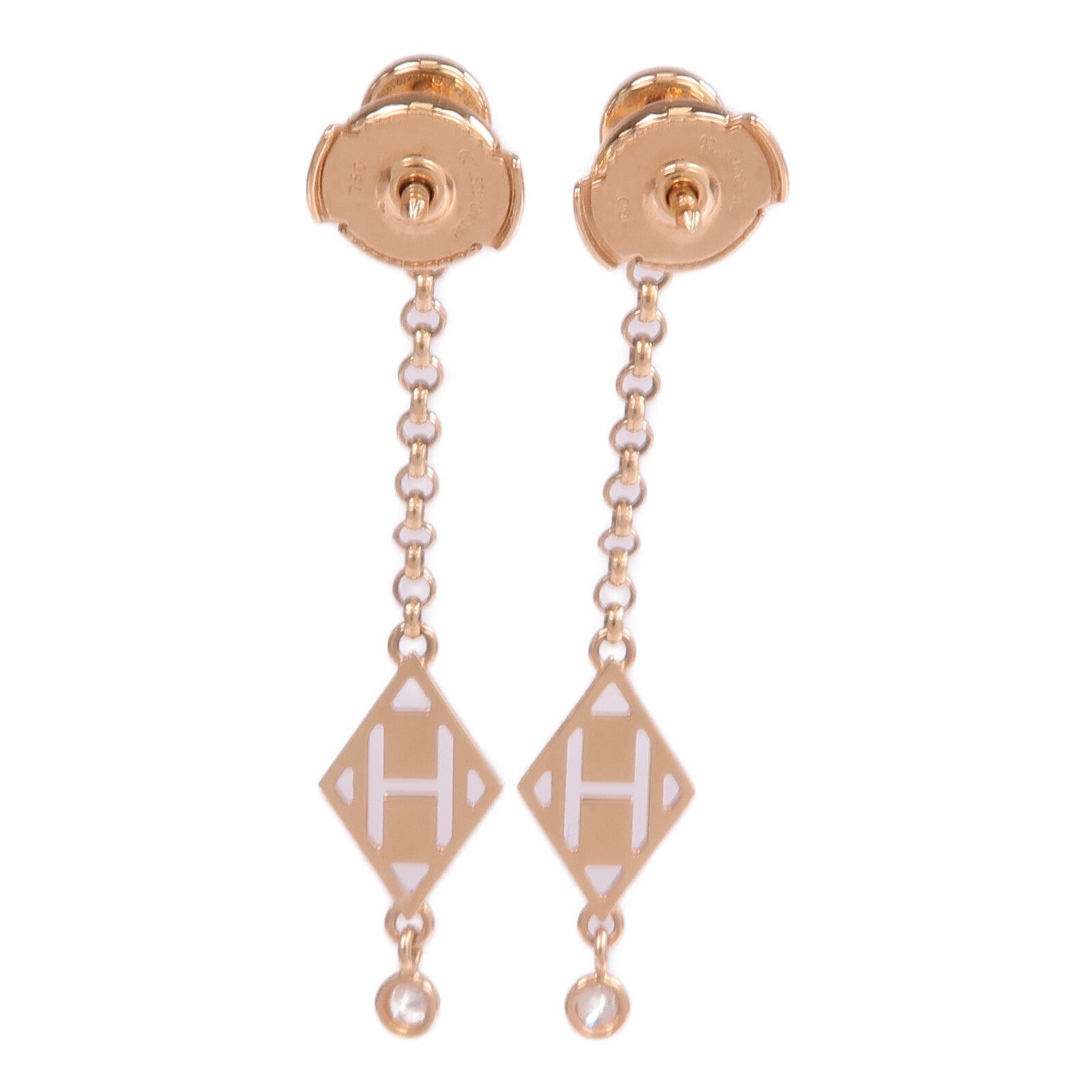 HERMES 18K玫瑰金Gambade H Earrings鑽石耳環