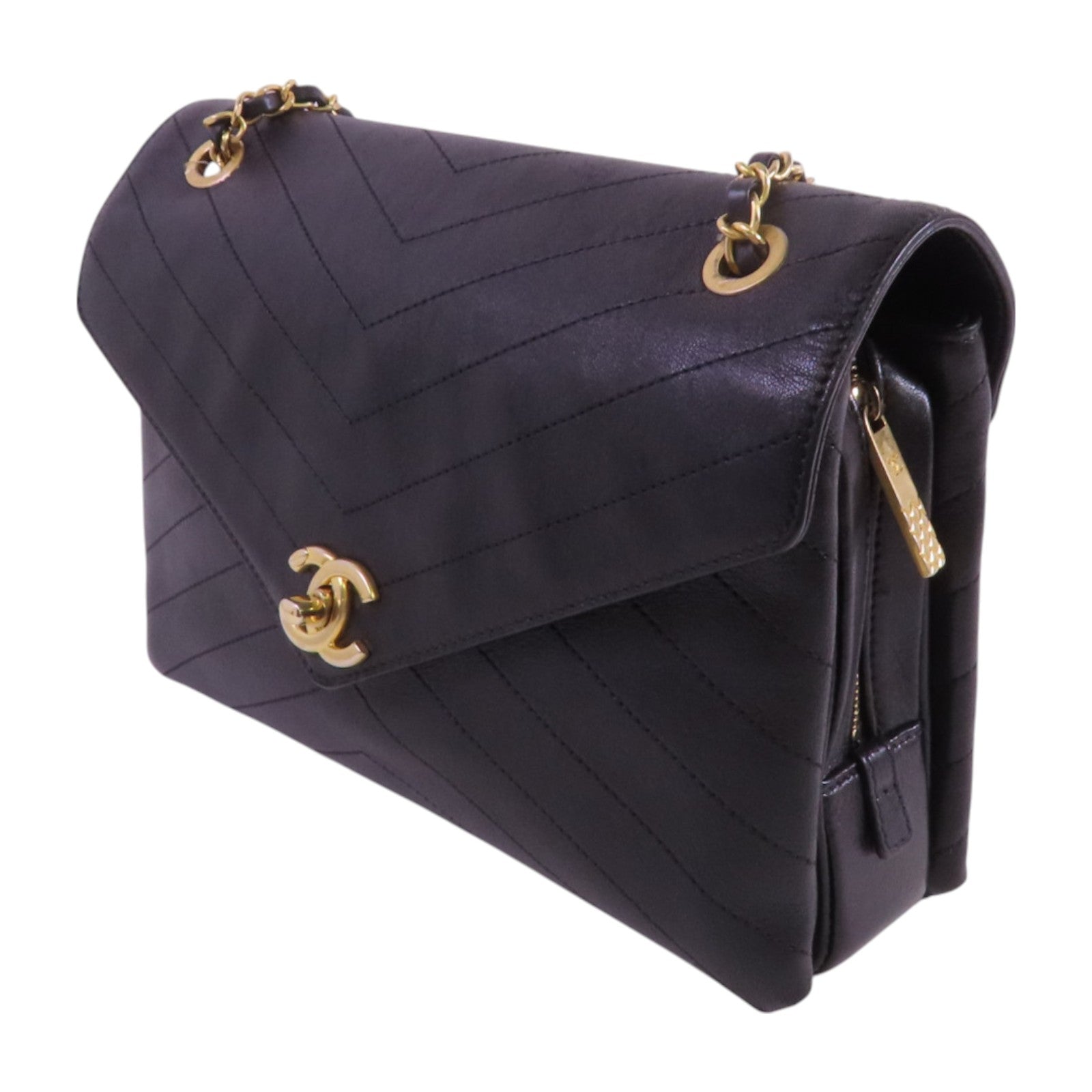 CHANEL 牛皮皮革Chevron金扣鏈帶肩背袋