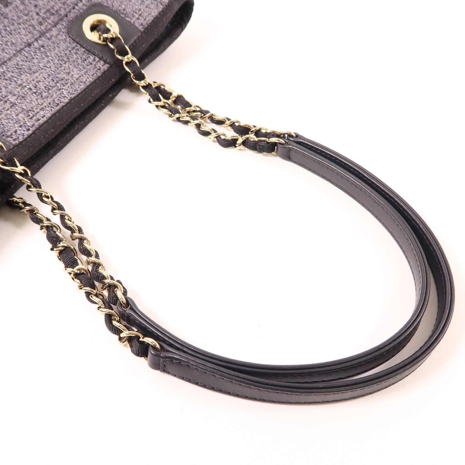 CHANEL 粗花呢Deaville Tote Bag金扣肩背袋/手挽袋藍色