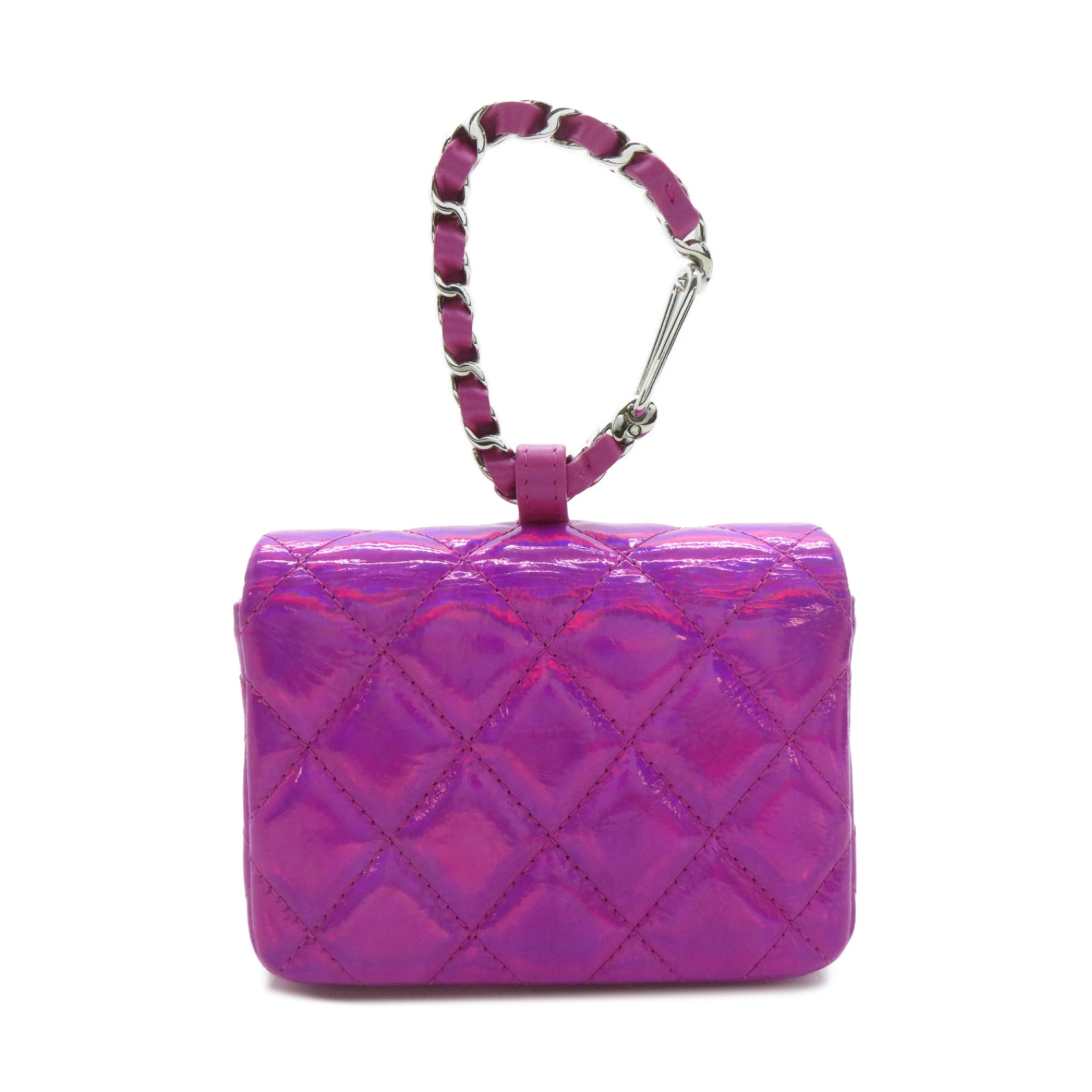 CHANEL 【激減優惠】菱格漆皮皮革Waist Bag銀扣腰包粉紅色