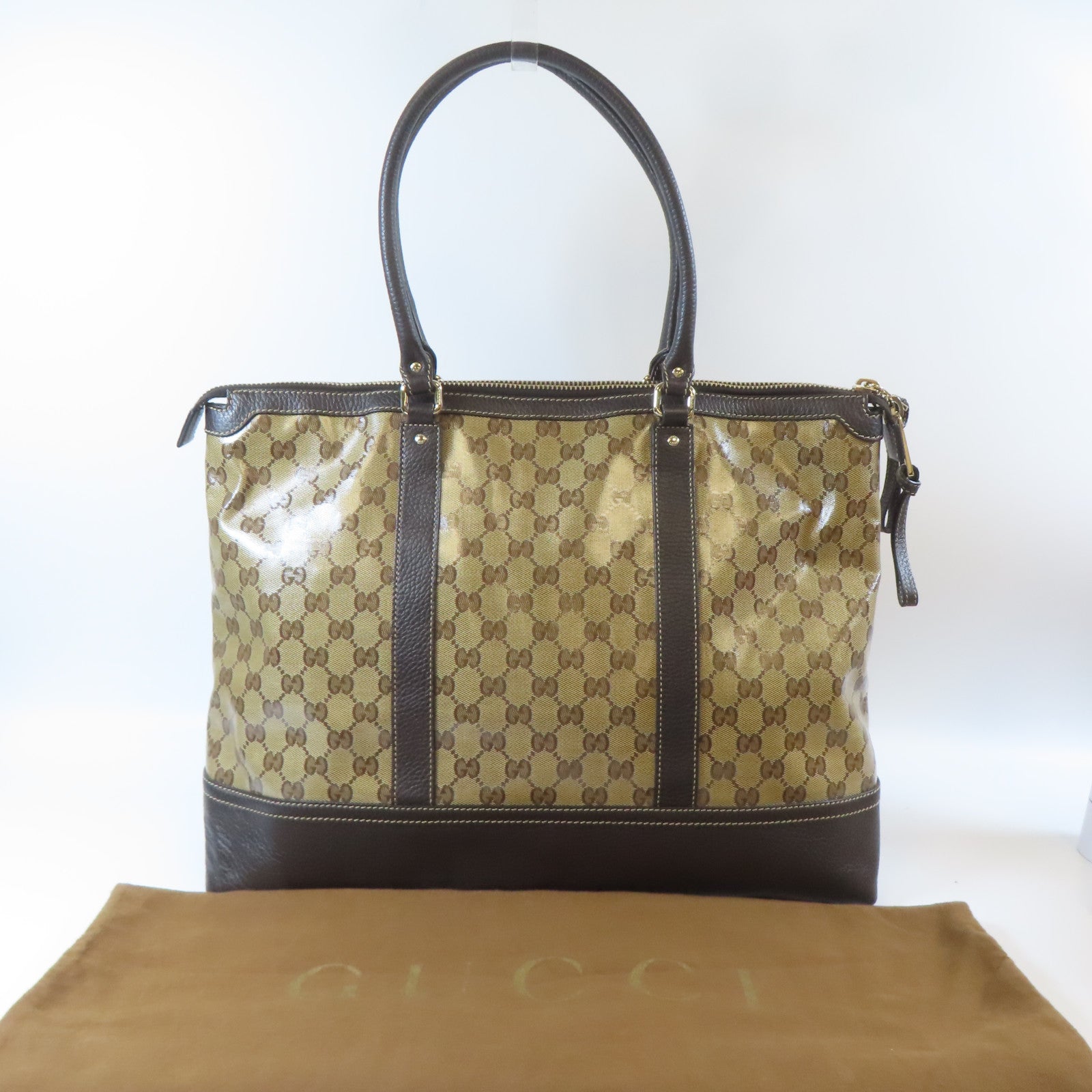GUCCI 塗層帆布Shoulder Bag金扣肩背袋啡色