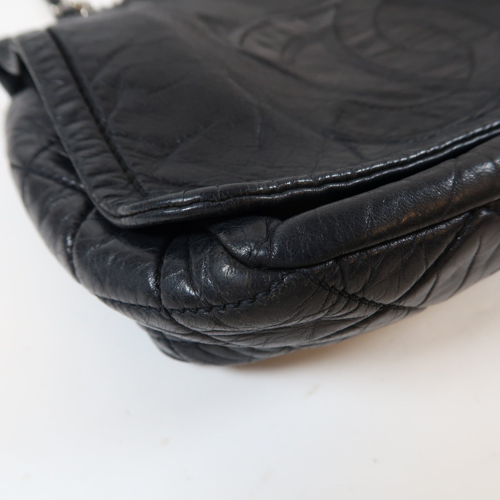 CHANEL 牛皮皮革Chain Shoulder Bag銀扣鏈帶肩背袋黑色