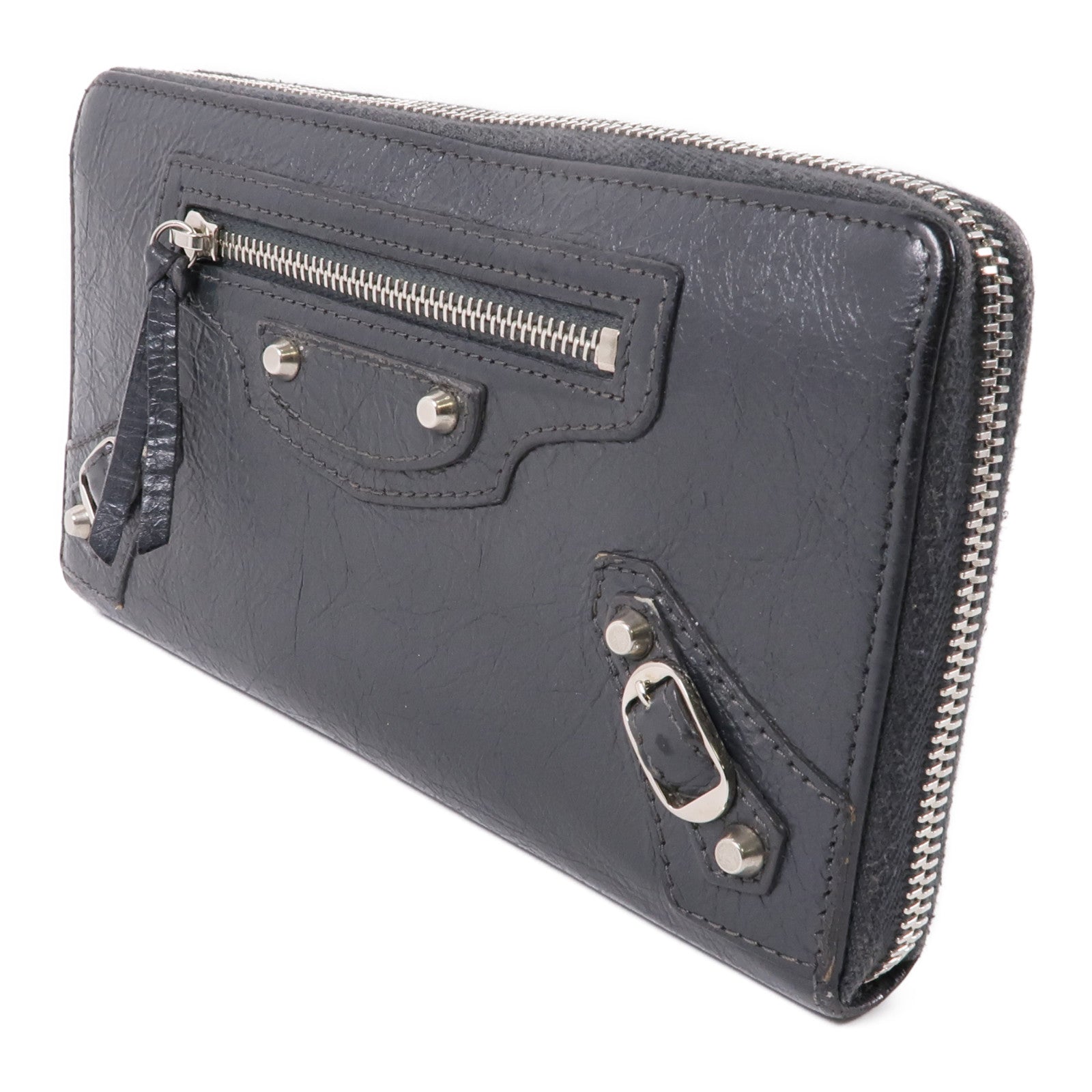 BALENCIAGA 皮革Long Wallet銀扣長錢包灰色
