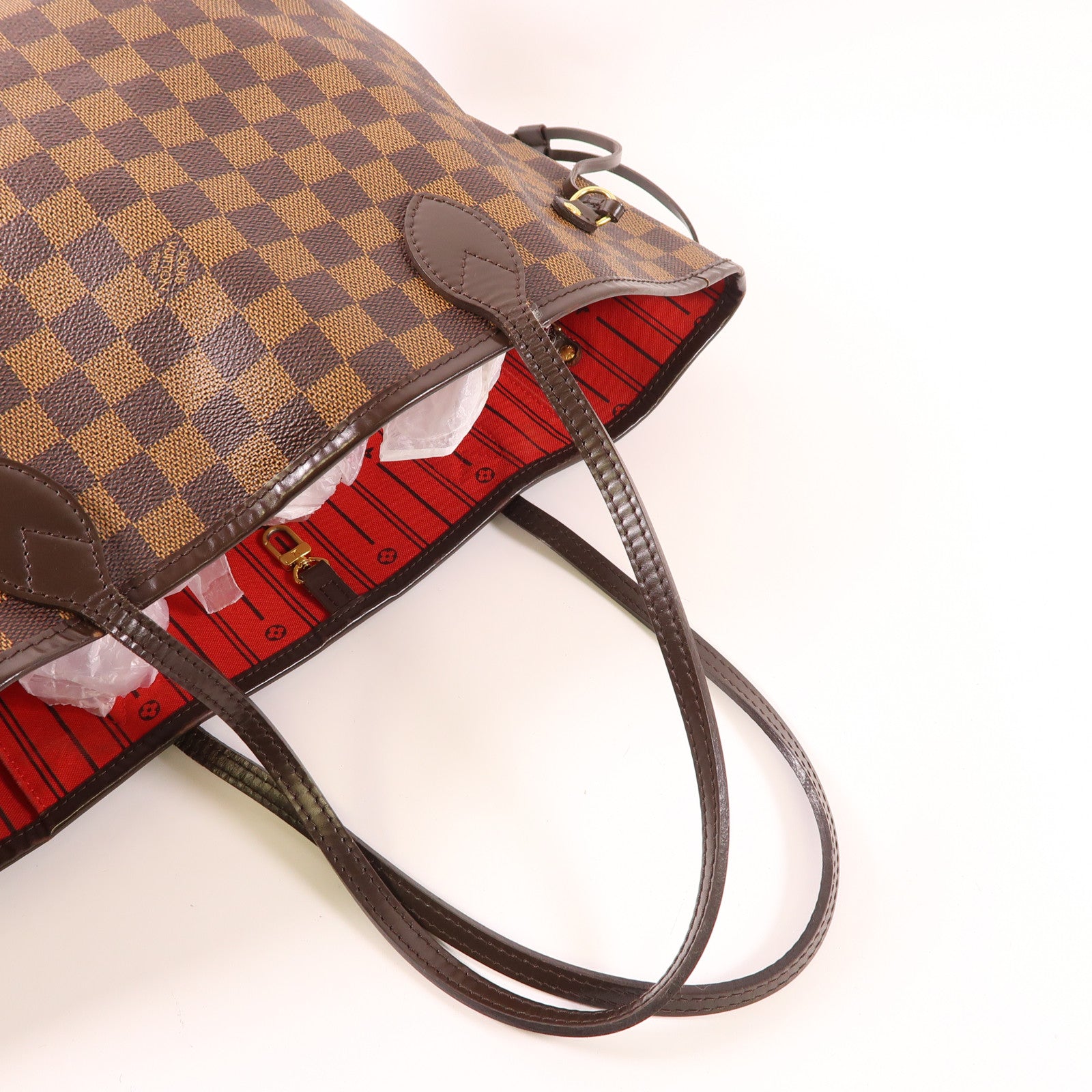 LOUIS VUITTON Damier Neverfull MM金扣手挽袋