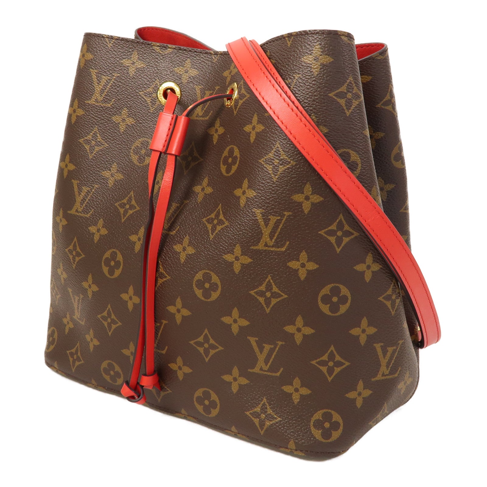 LOUIS VUITTON Monogram Neo Noe MM金扣肩背袋啡色/紅色