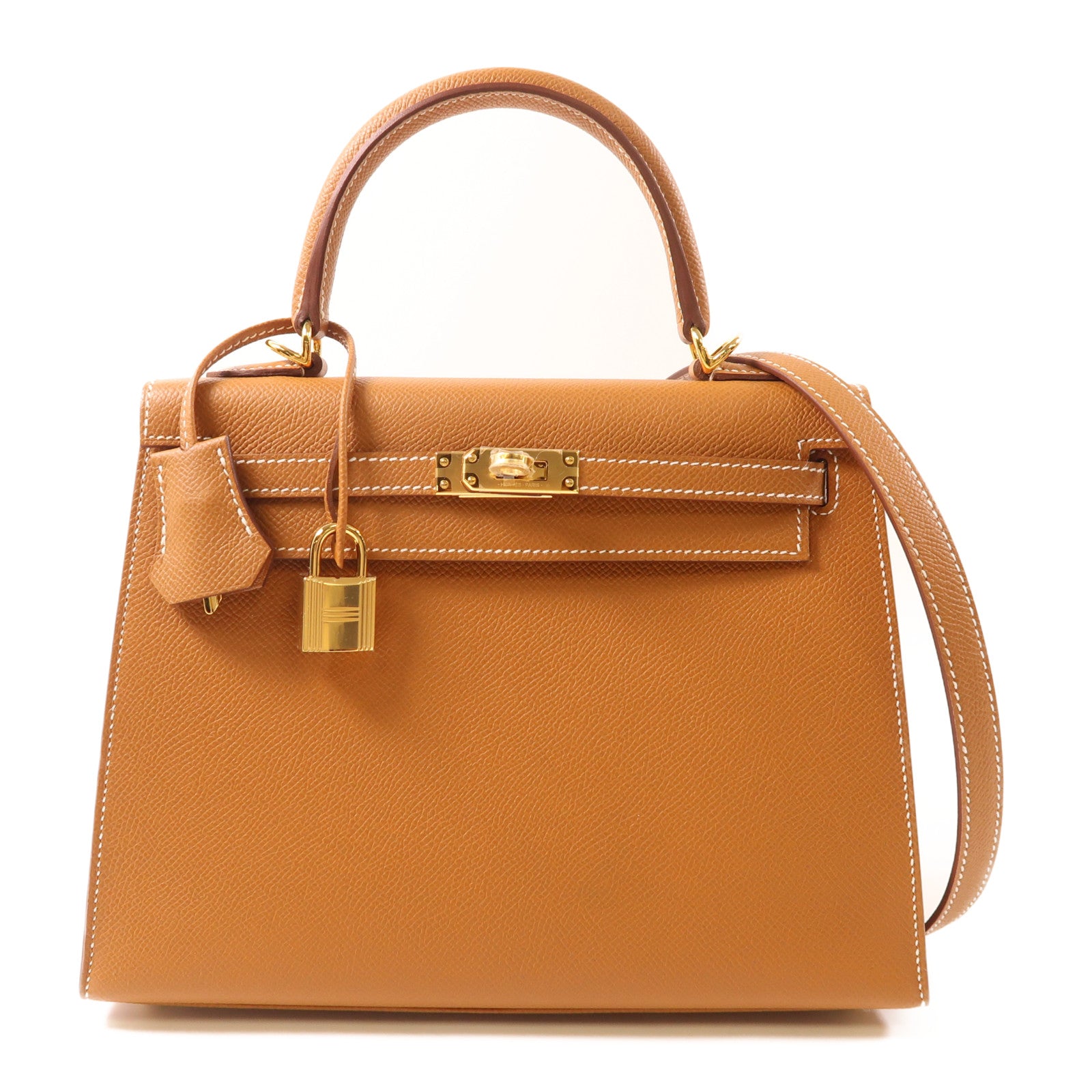HERMES Epsom皮革Kelly 25金扣手挽肩背兩用袋Gold棕色