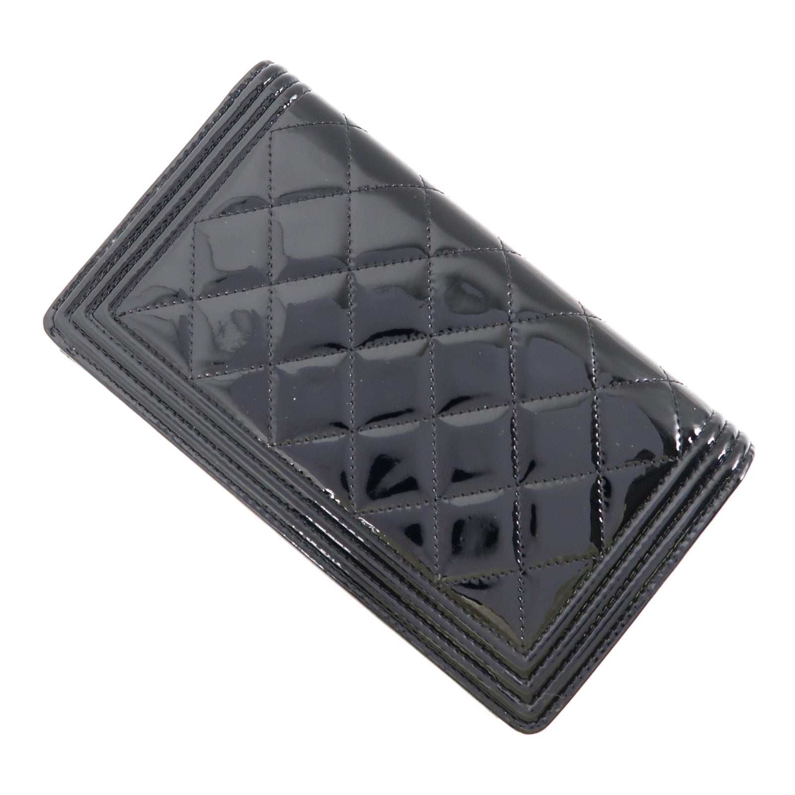 CHANEL 漆皮皮革Long Wallet銀扣長錢包黑色