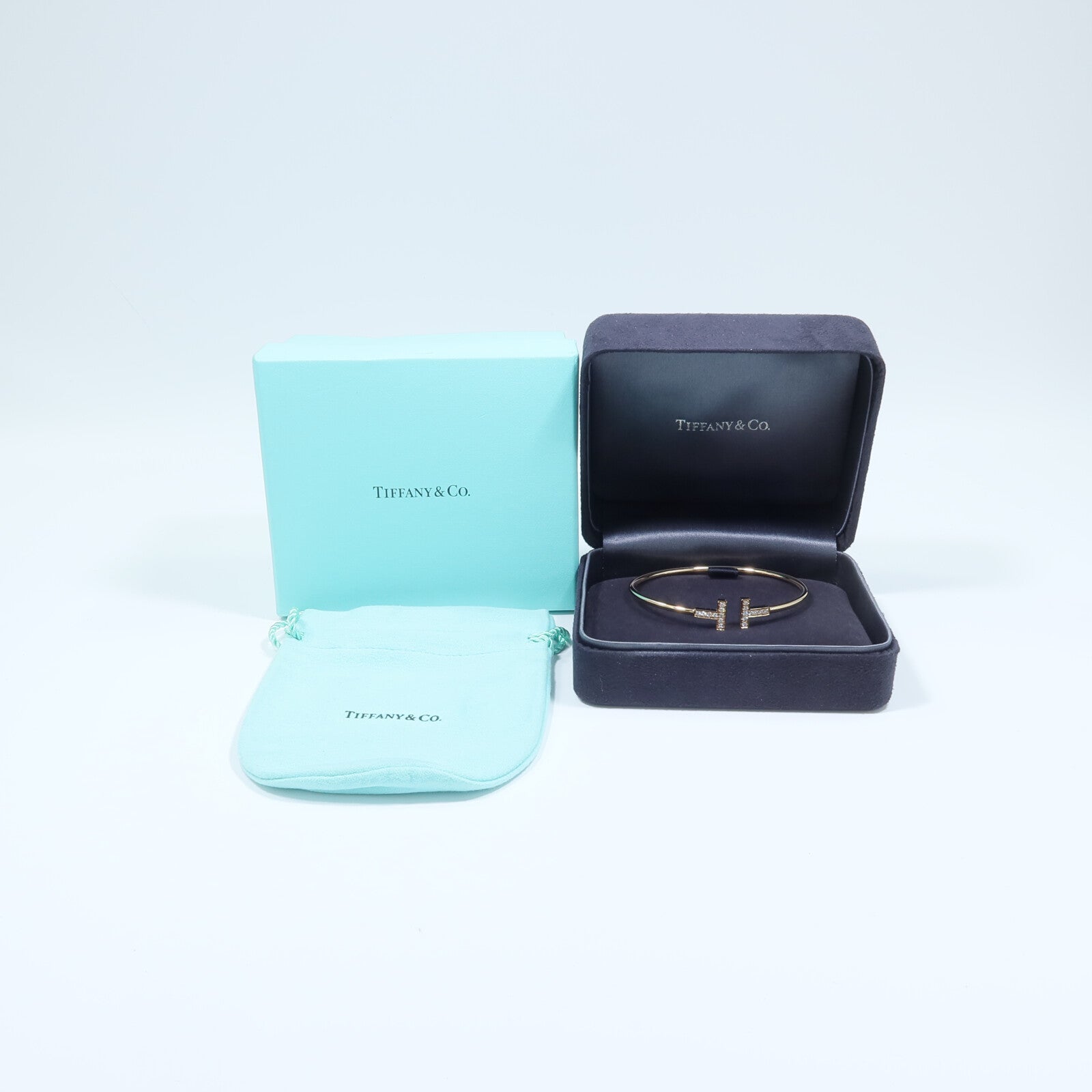 TIFFANY＆CO 18K玫瑰金T Wire Diamond Bangle鑽石手鐲