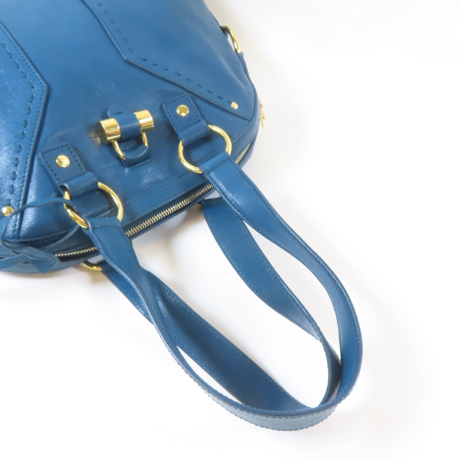 SAINT LAURENT 牛皮皮革Hand Bag金扣手挽袋藍色