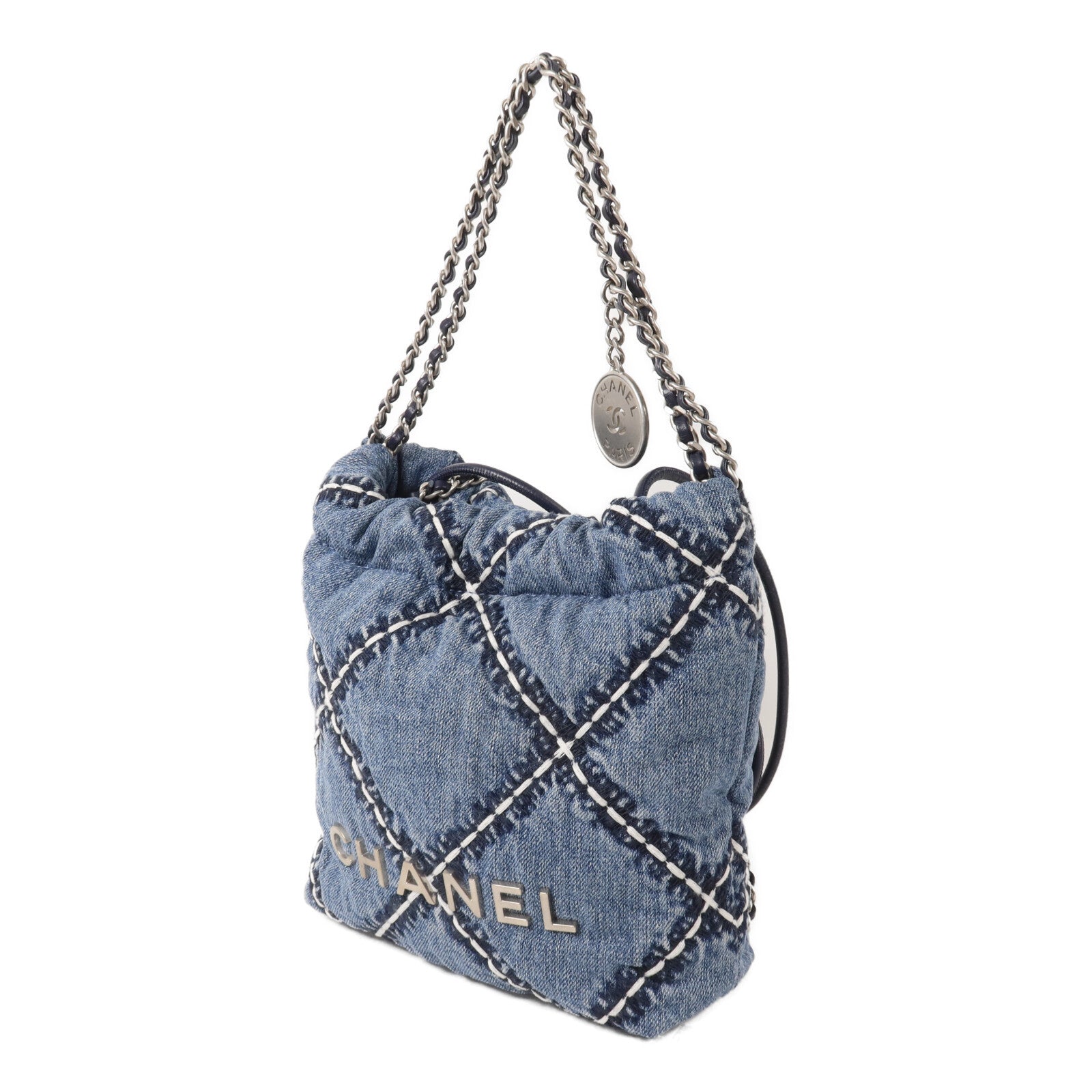CHANEL 牛仔布Chanel 22 Mini鏈帶肩背袋