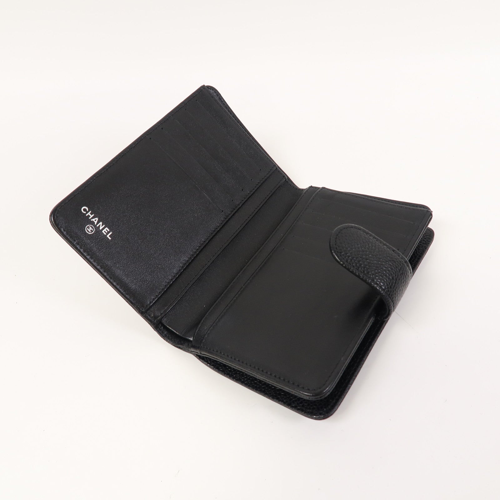 CHANEL Caviar皮革Wallet銀扣錢包黑色