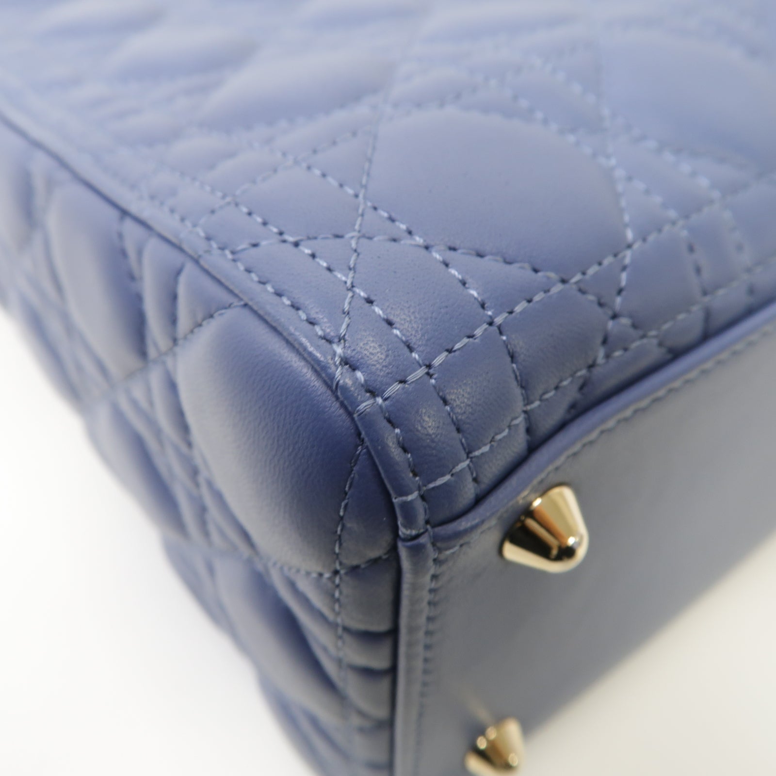 Dior 羊皮皮革Lady Dior Large 2 Way Shoulder Bag金扣手挽肩背兩用袋藍色