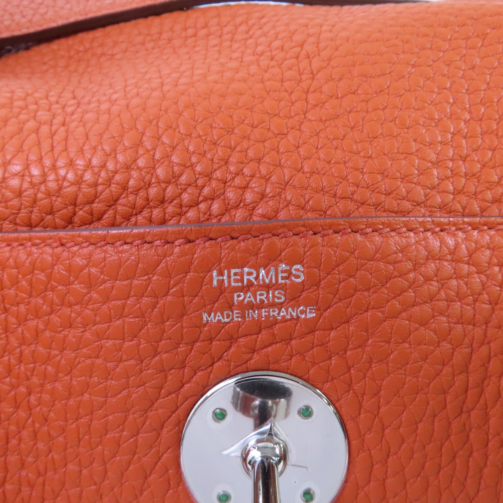 HERMES Clemence皮革Lindy 26 Shoulder Bag銀扣肩背袋橙色