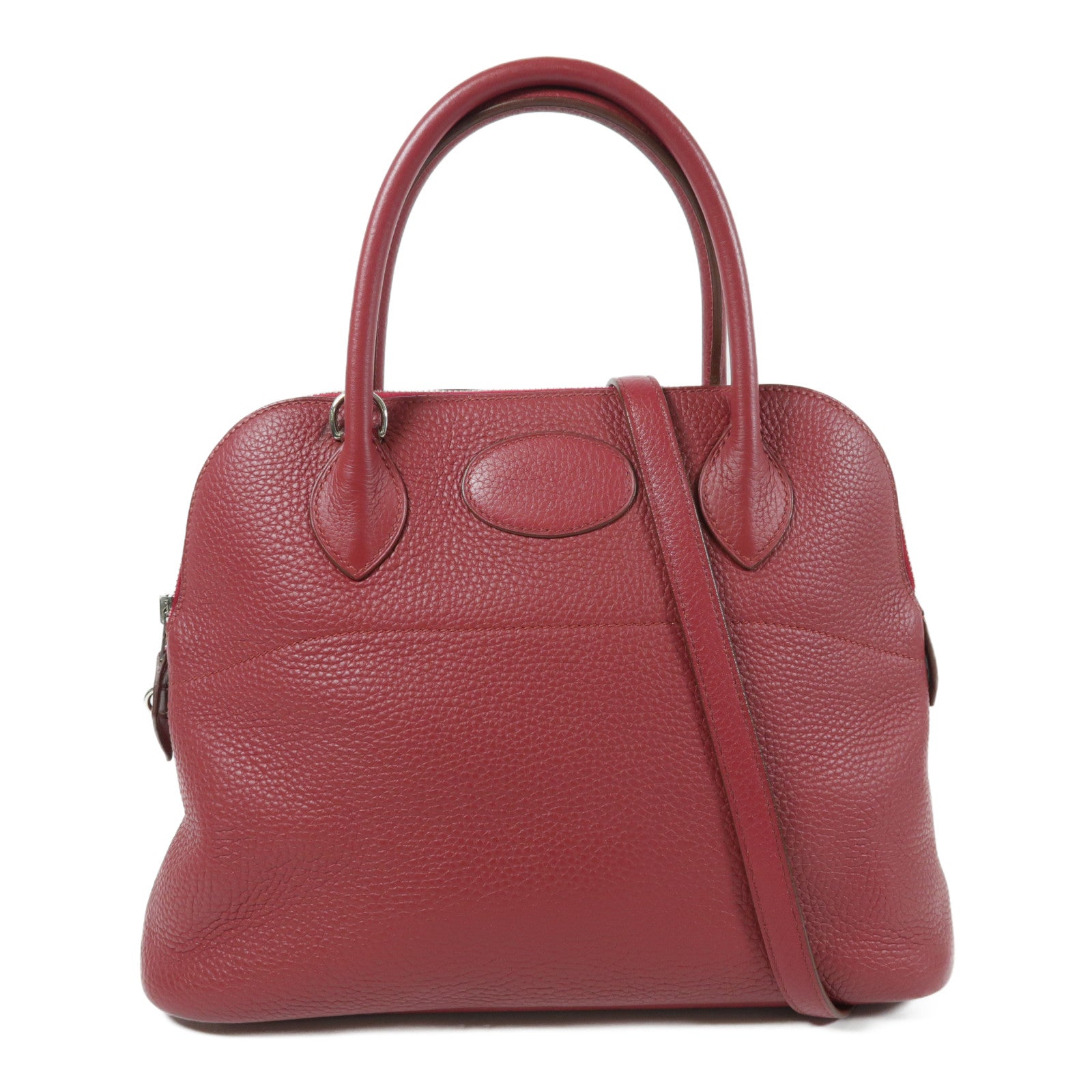 HERMES Clemence皮革Bolide 31銀扣手挽袋Rubis