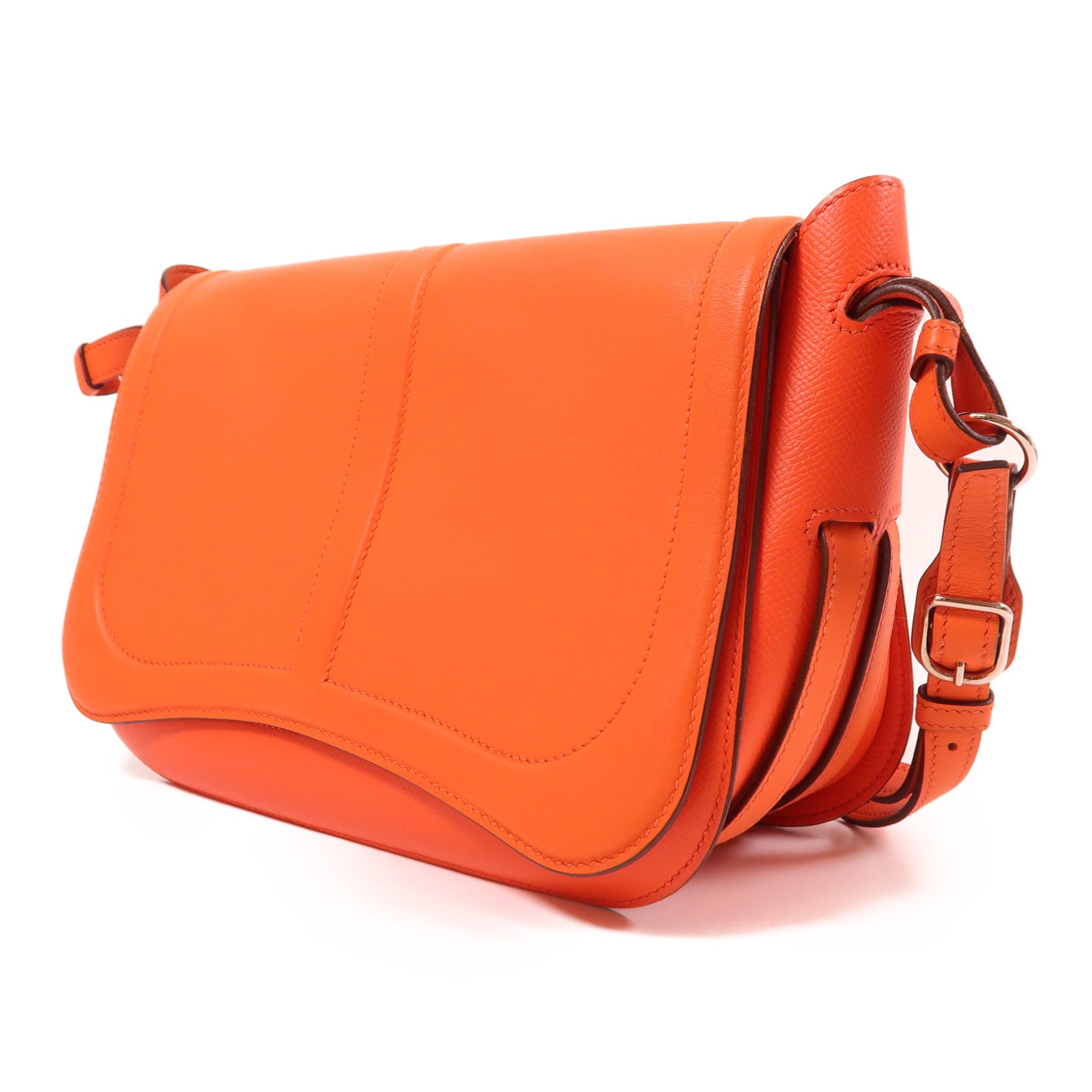 HERMES Epsom皮革Harnais Bag銀扣肩背袋Orange