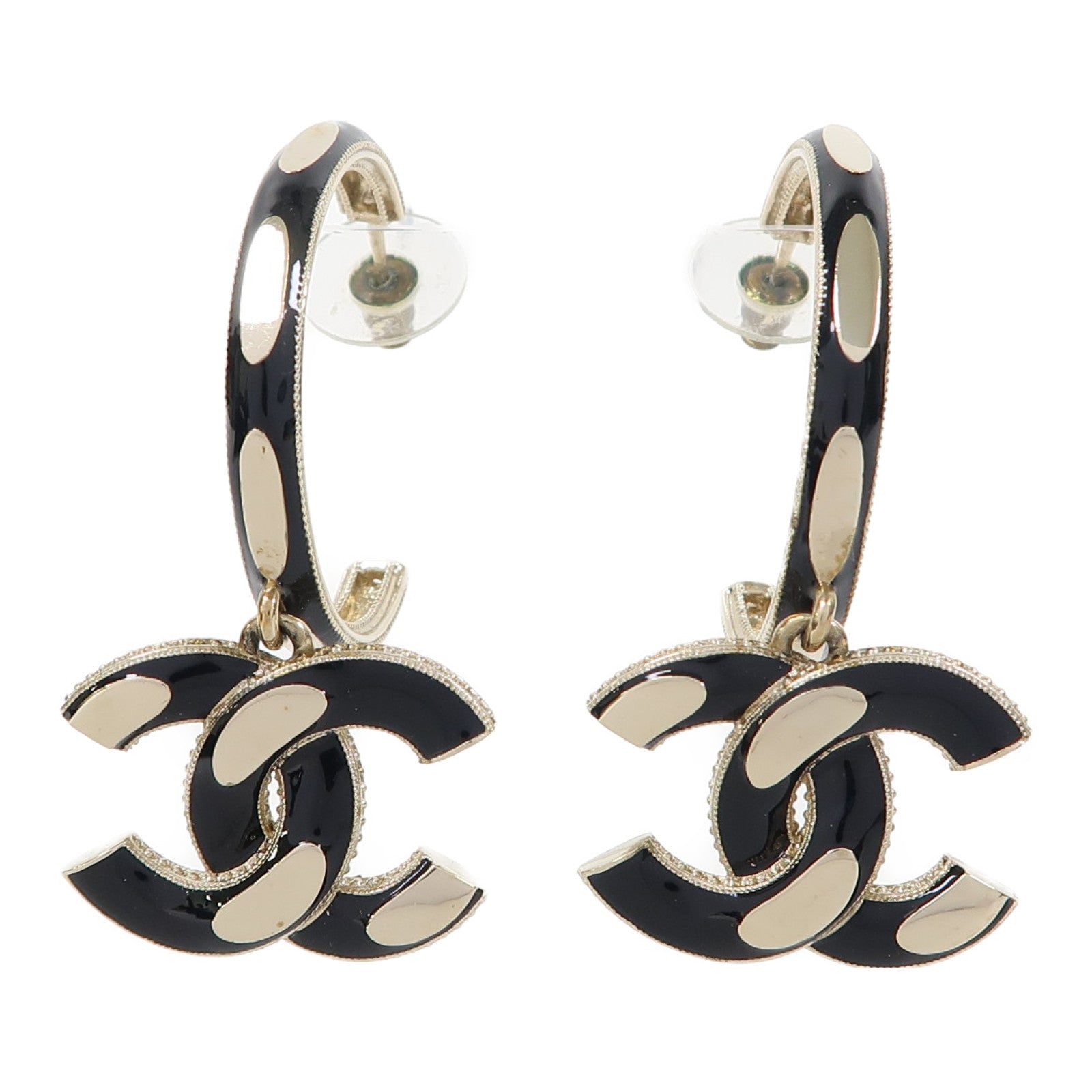 CHANEL 金屬CC Earrings耳環金色/黑色