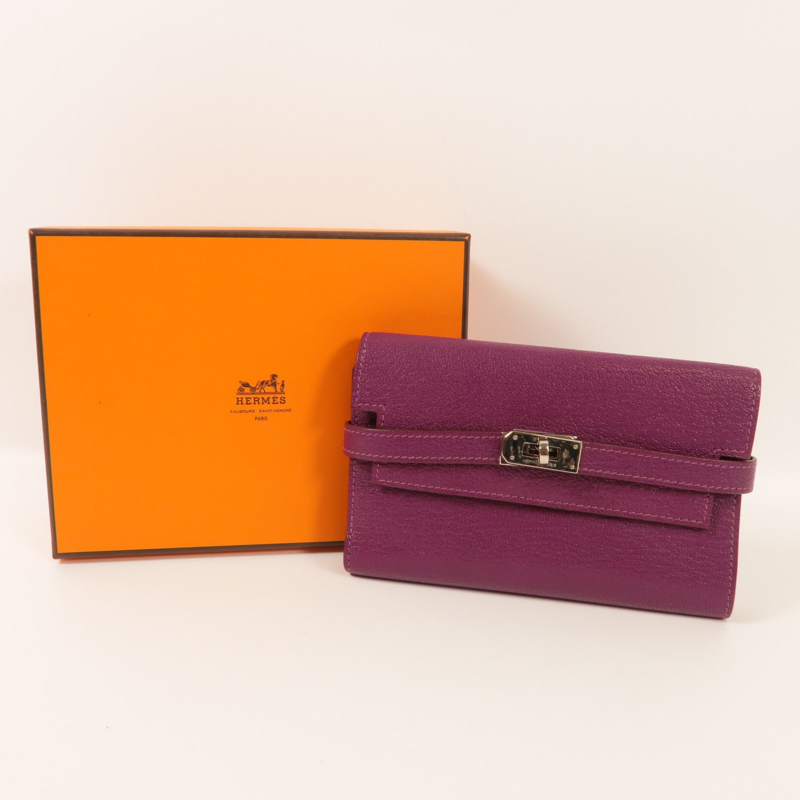 HERMES Chevre皮革Kelly Depliant Wallet銀扣錢包Anemone