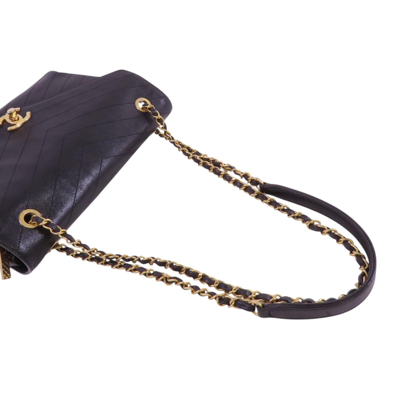 CHANEL 牛皮皮革Chevron金扣鏈帶肩背袋