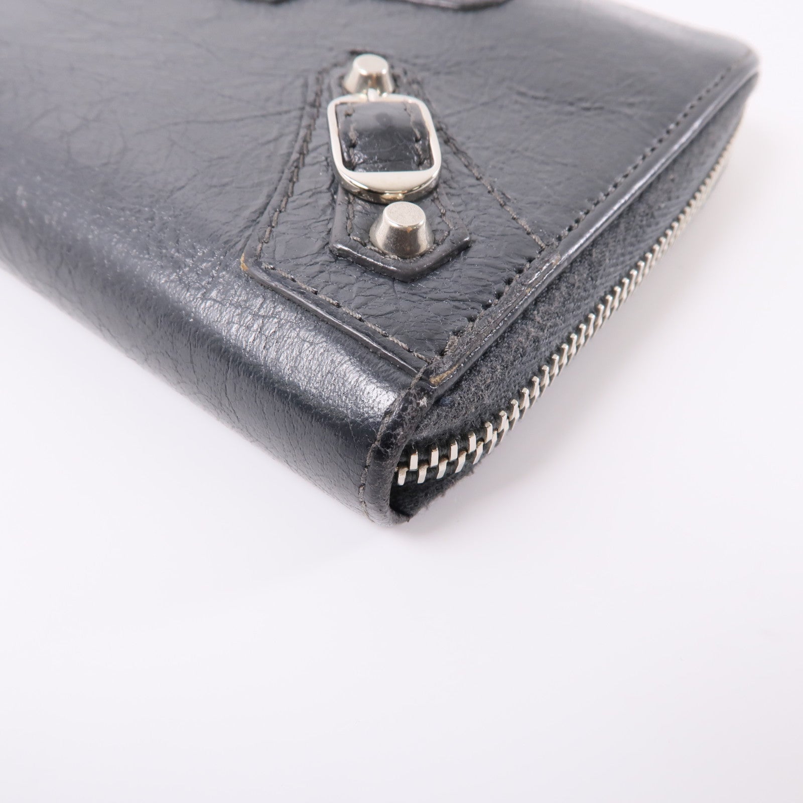 BALENCIAGA 皮革Long Wallet銀扣長錢包灰色