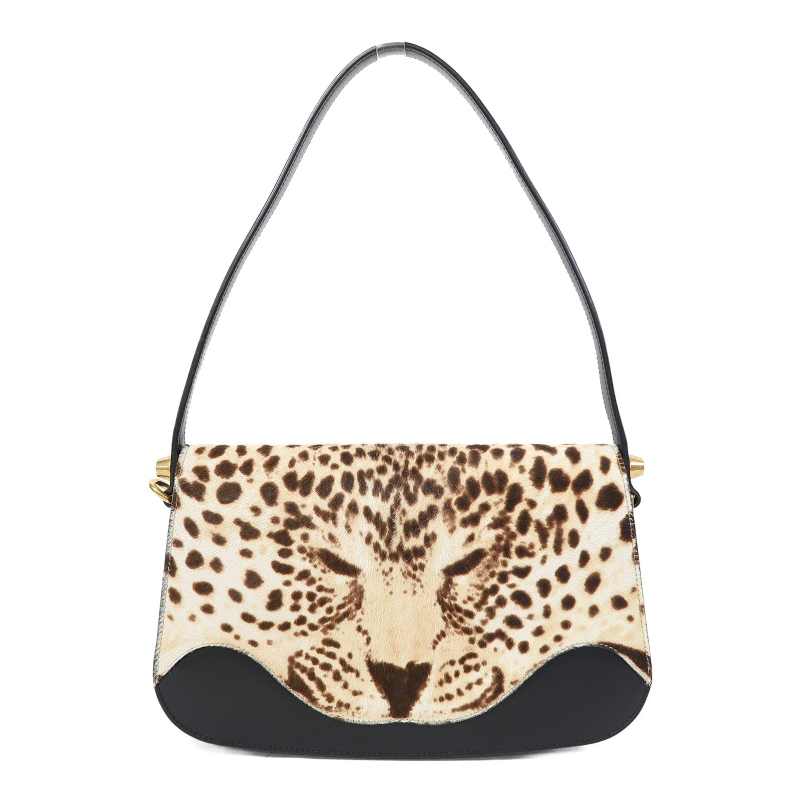 GUCCI 馬毛/牛皮皮革Shoulder Bag金扣肩背袋啡色/黑色