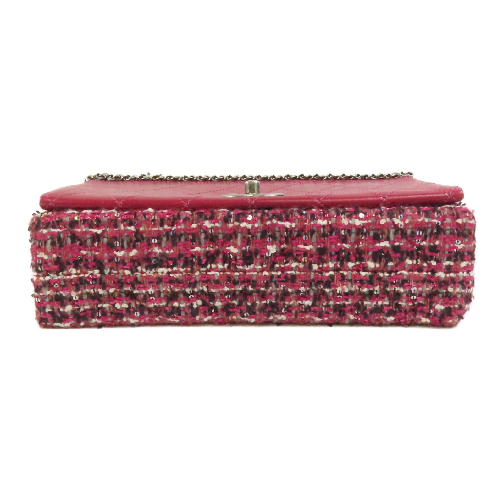CHANEL 【激減優惠】Tweed/牛皮皮革Chain Shoulder Flap Bag銀扣鏈帶肩背袋