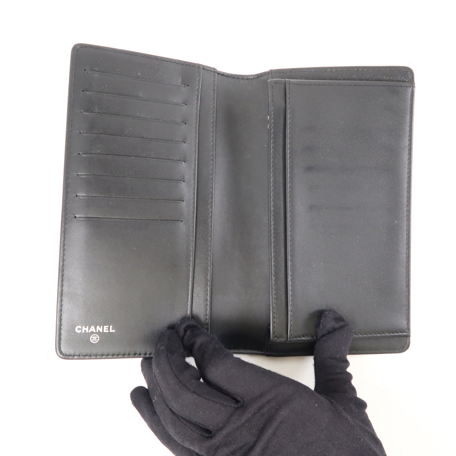 CHANEL 漆皮皮革Long Wallet銀扣長錢包黑色