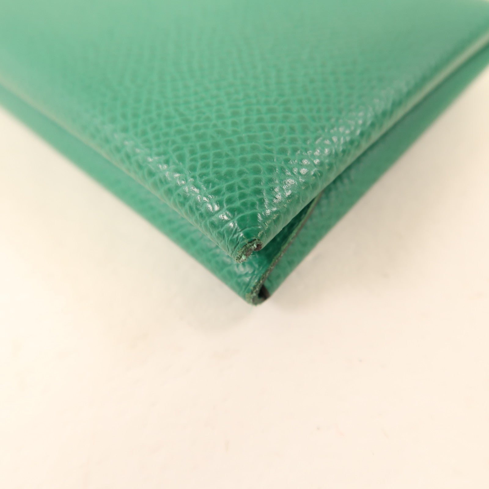 HERMES Epsom皮革Calvi Duo銀扣卡片套絲絨綠色