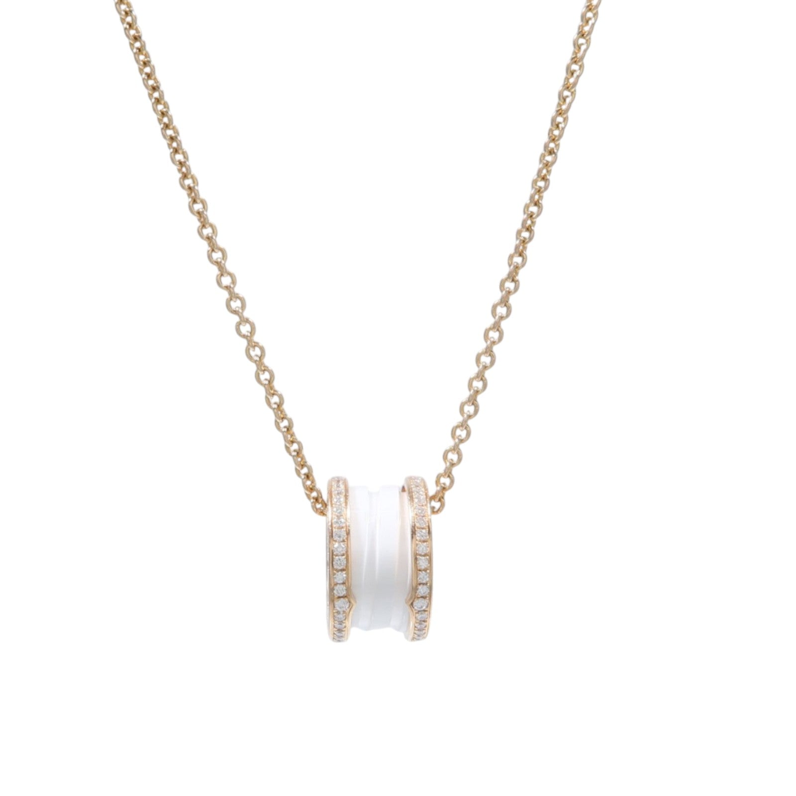 BVLGARI 18K玫瑰金/陶瓷Diamond B-zero1 Necklace鑽石項鍊
