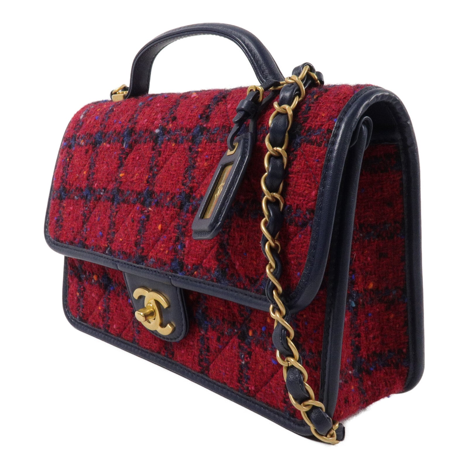 CHANEL Tweed Top Handle Flap Bag鏈帶肩背袋