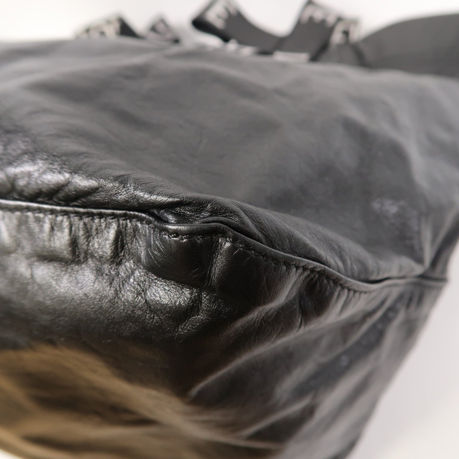 LOEWE 牛皮皮革Fold Shopper銀扣肩背袋黑色